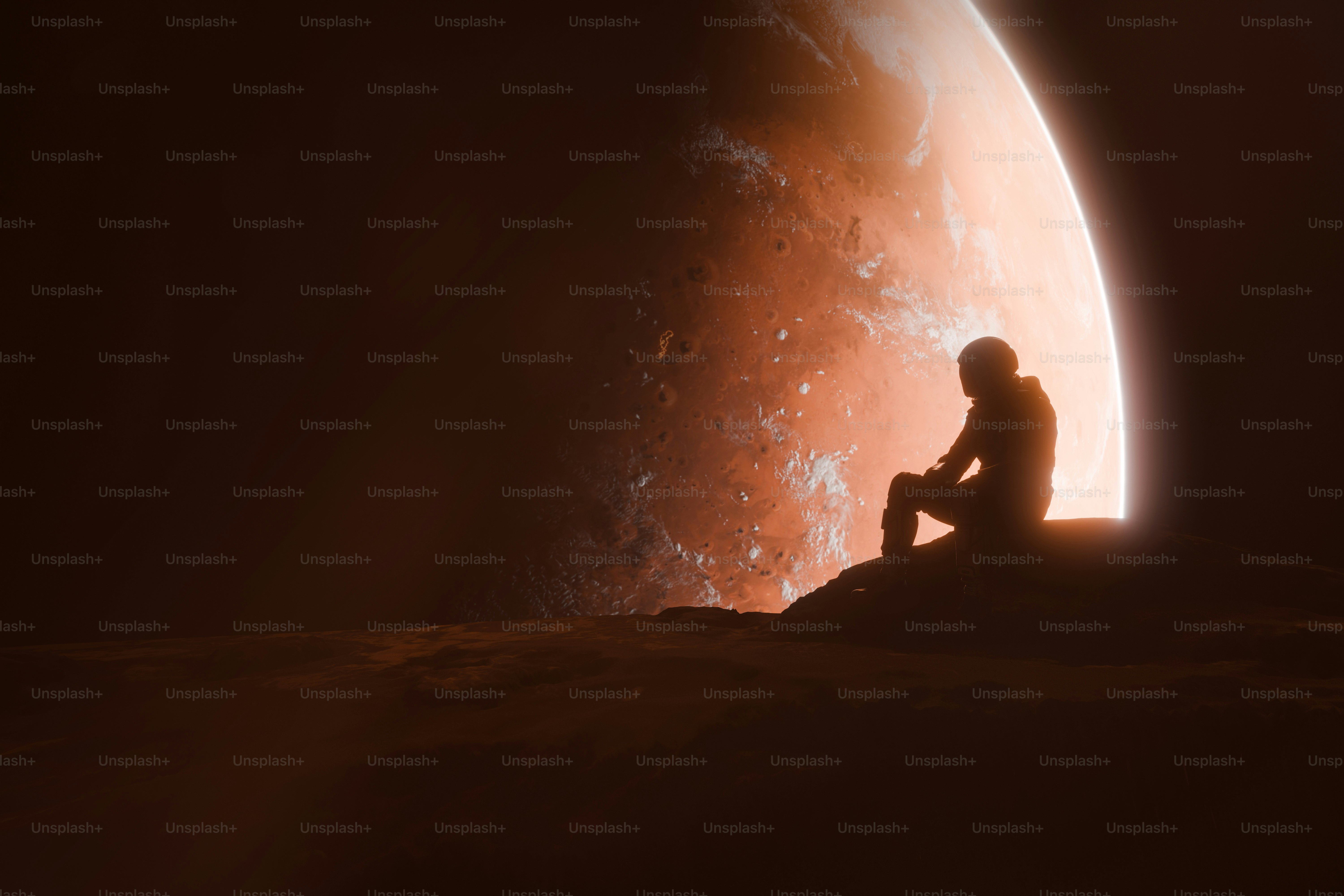 Astronot duduk di Mars melihat planet ini