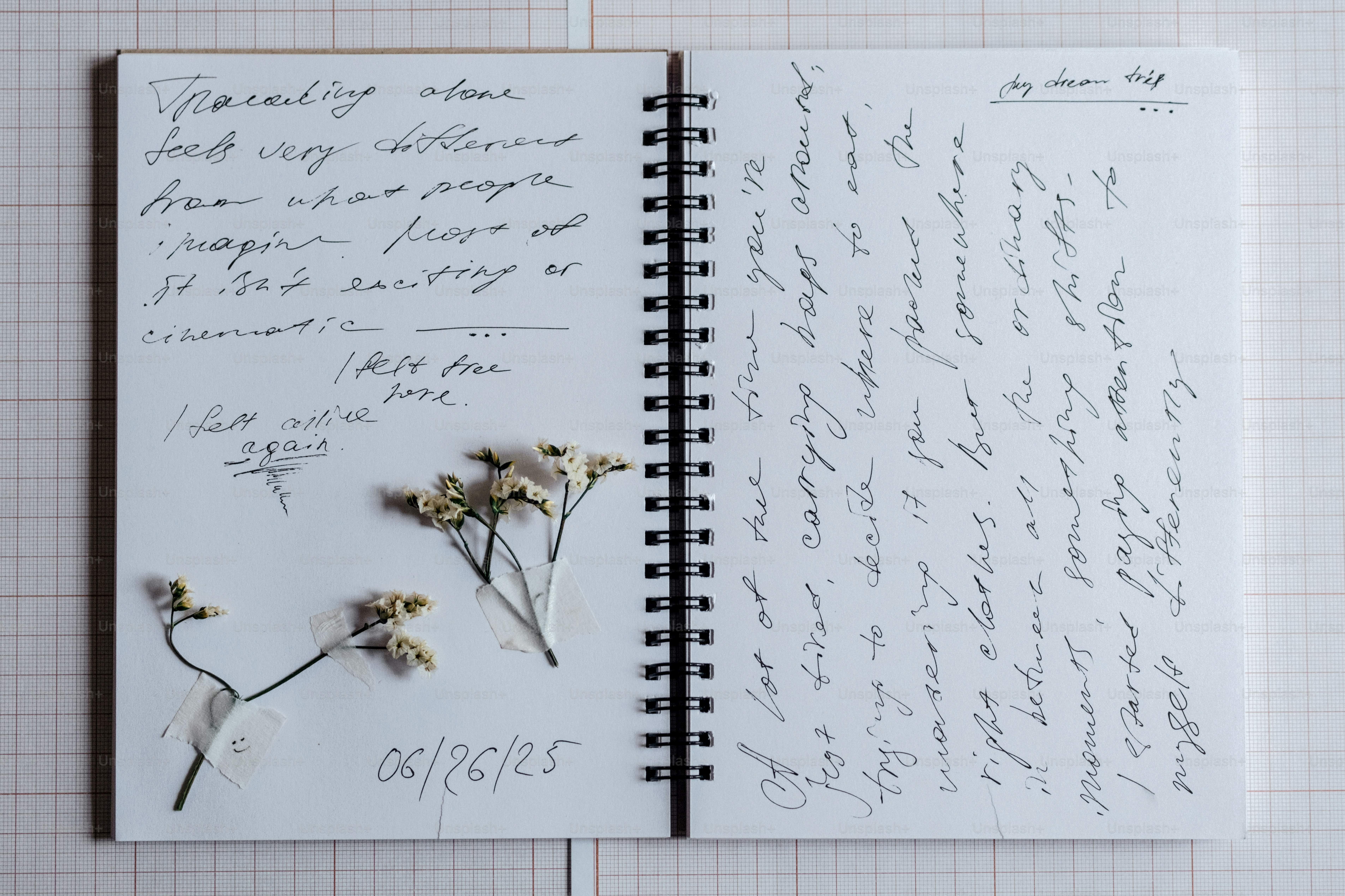 Handwritten journal open with dried flowers. photo – Flowers Image on ...