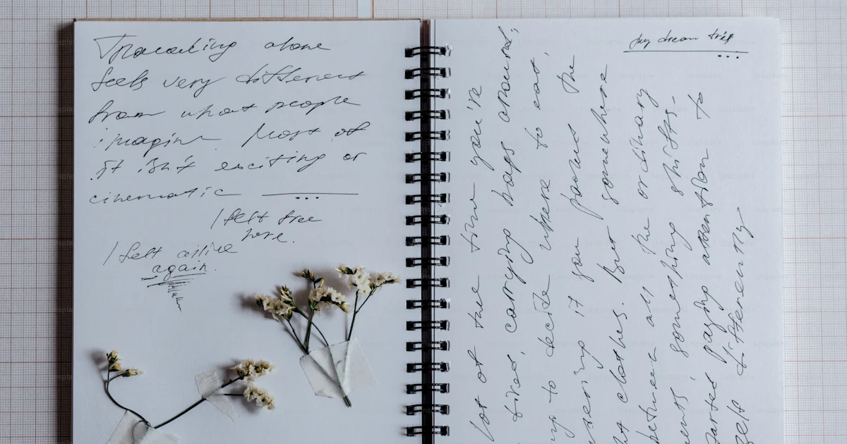 Handwritten journal open with dried flowers. photo – Flowers Image on ...