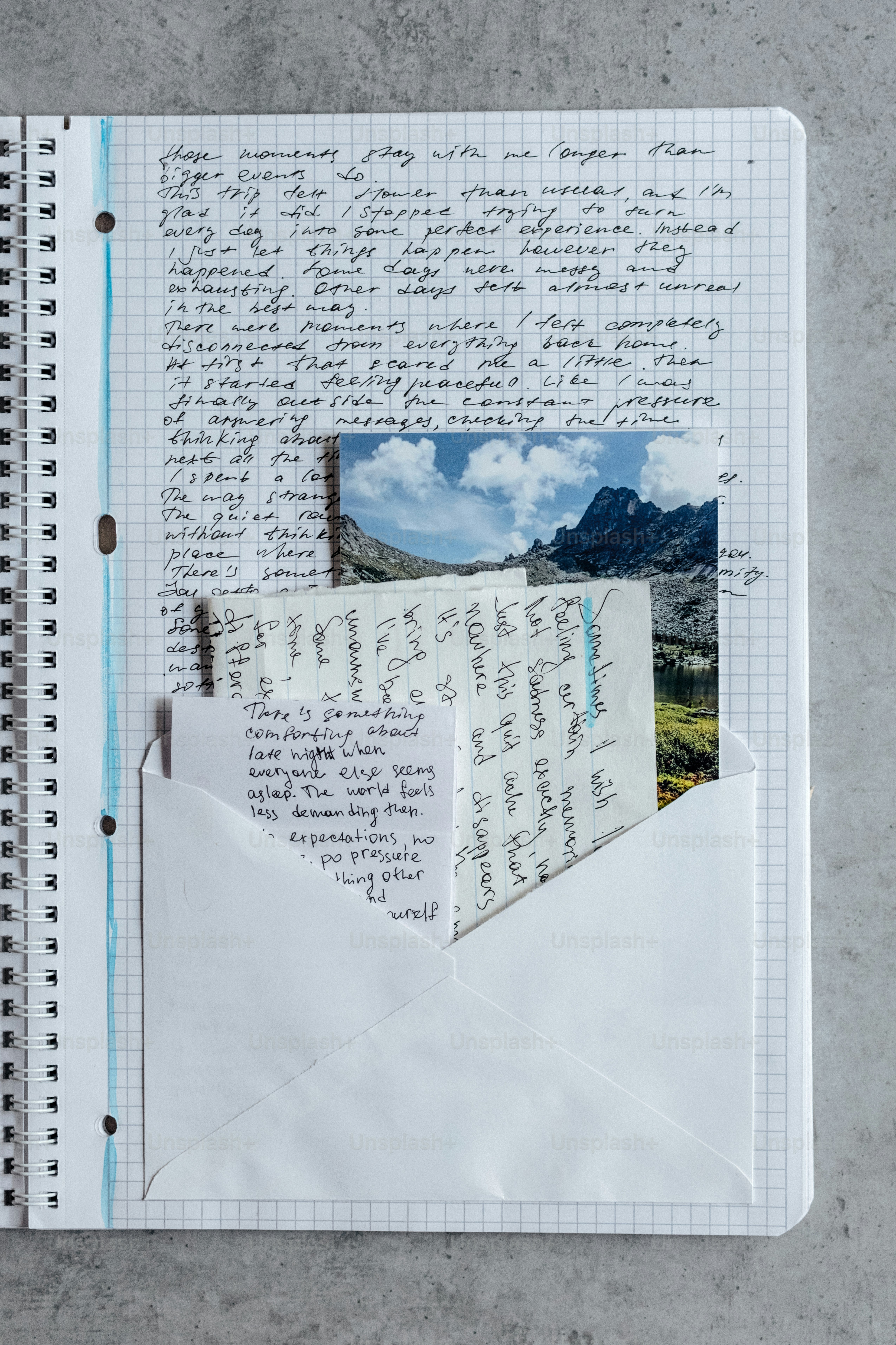 Open notebook with handwritten notes and a photo photo – Inspiration ...