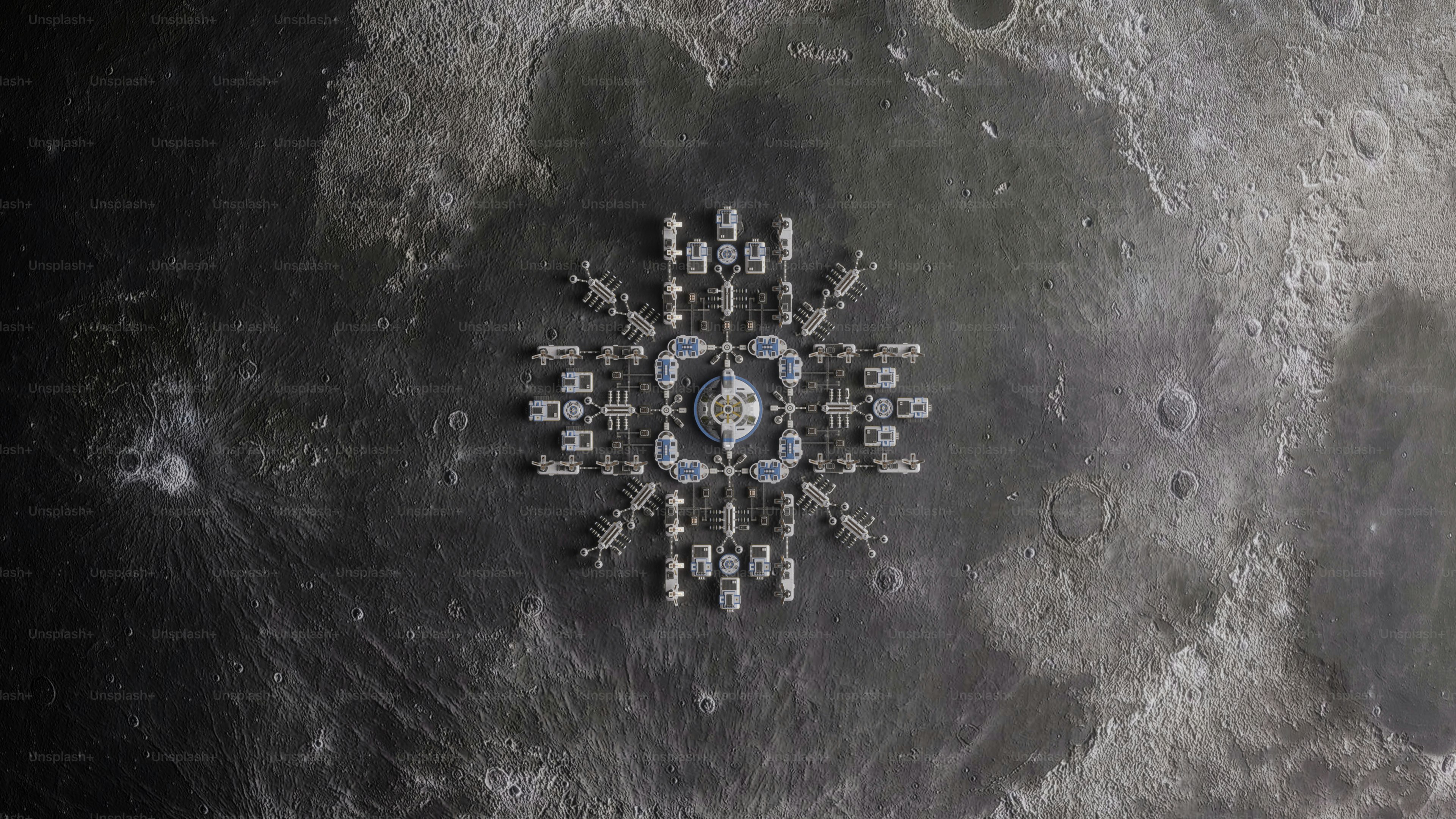 Estación espacial futurista orbitando la Luna