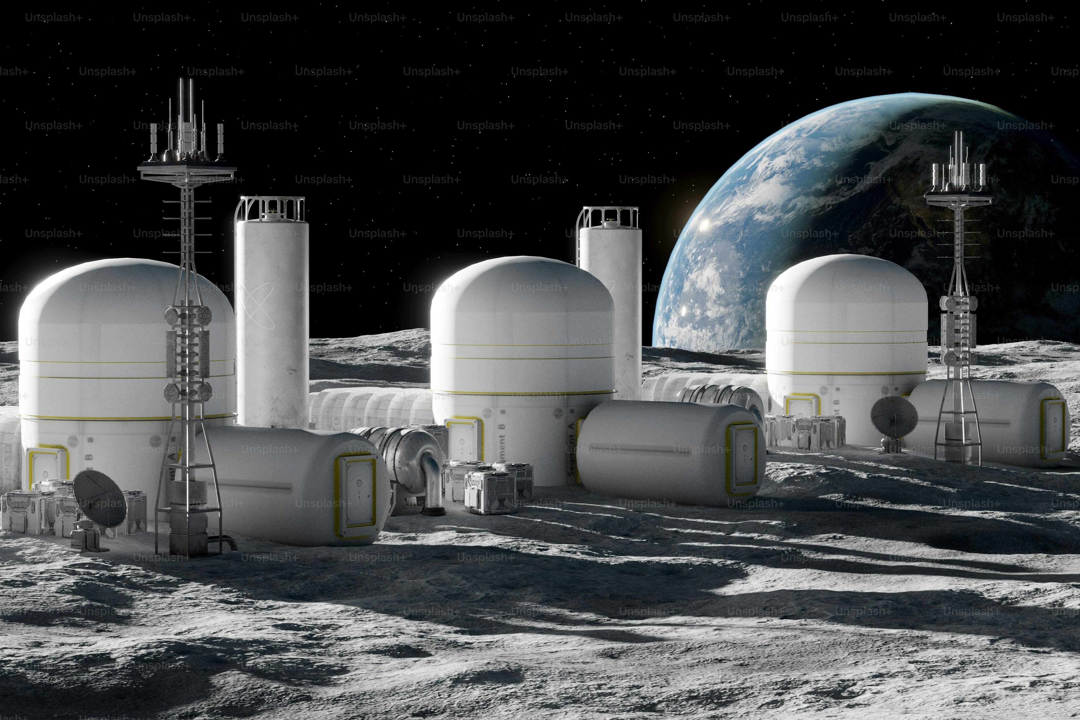 Base lunare con la Terra sullo sfondo