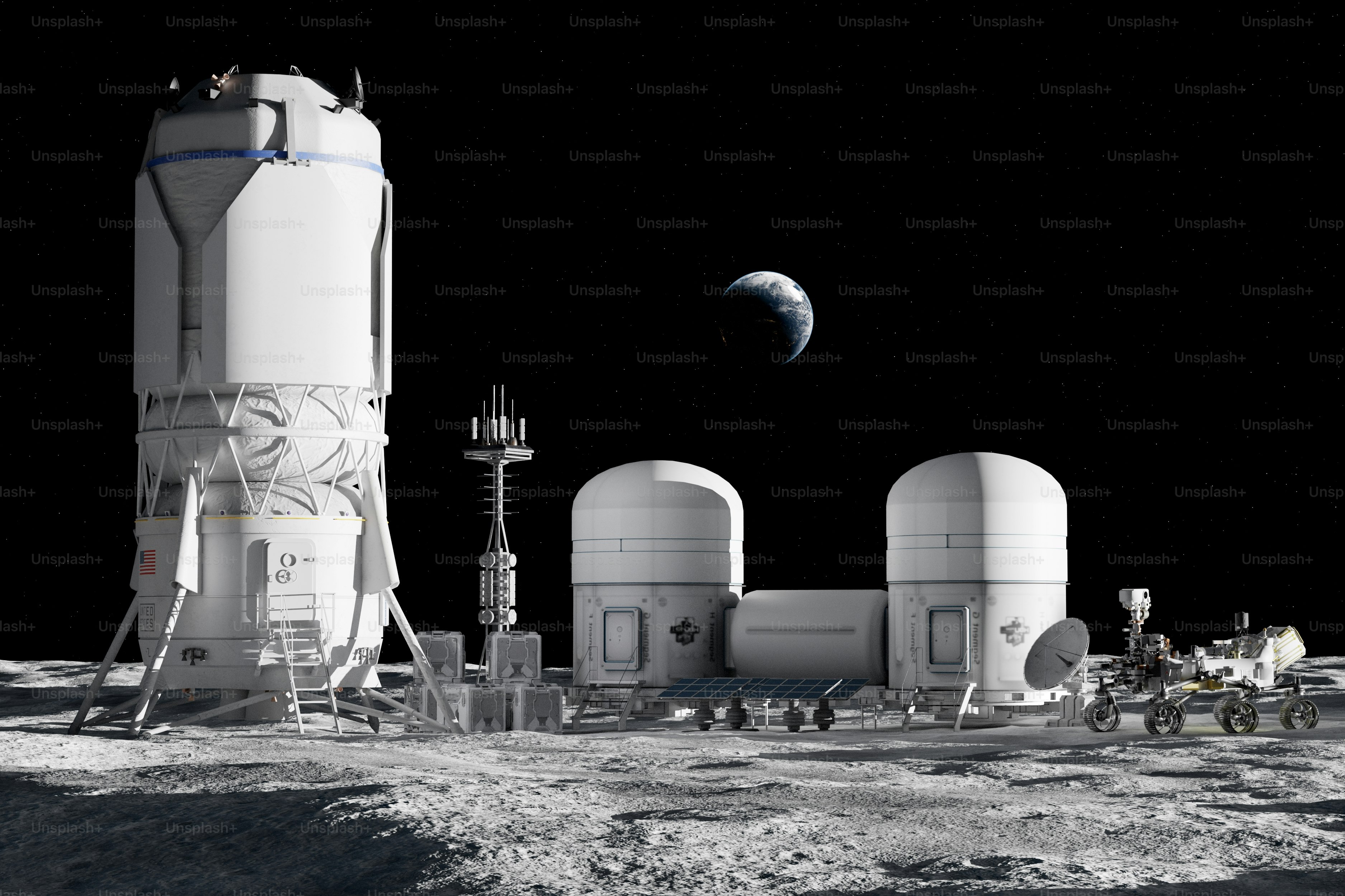 Base lunare con la Terra sullo sfondo