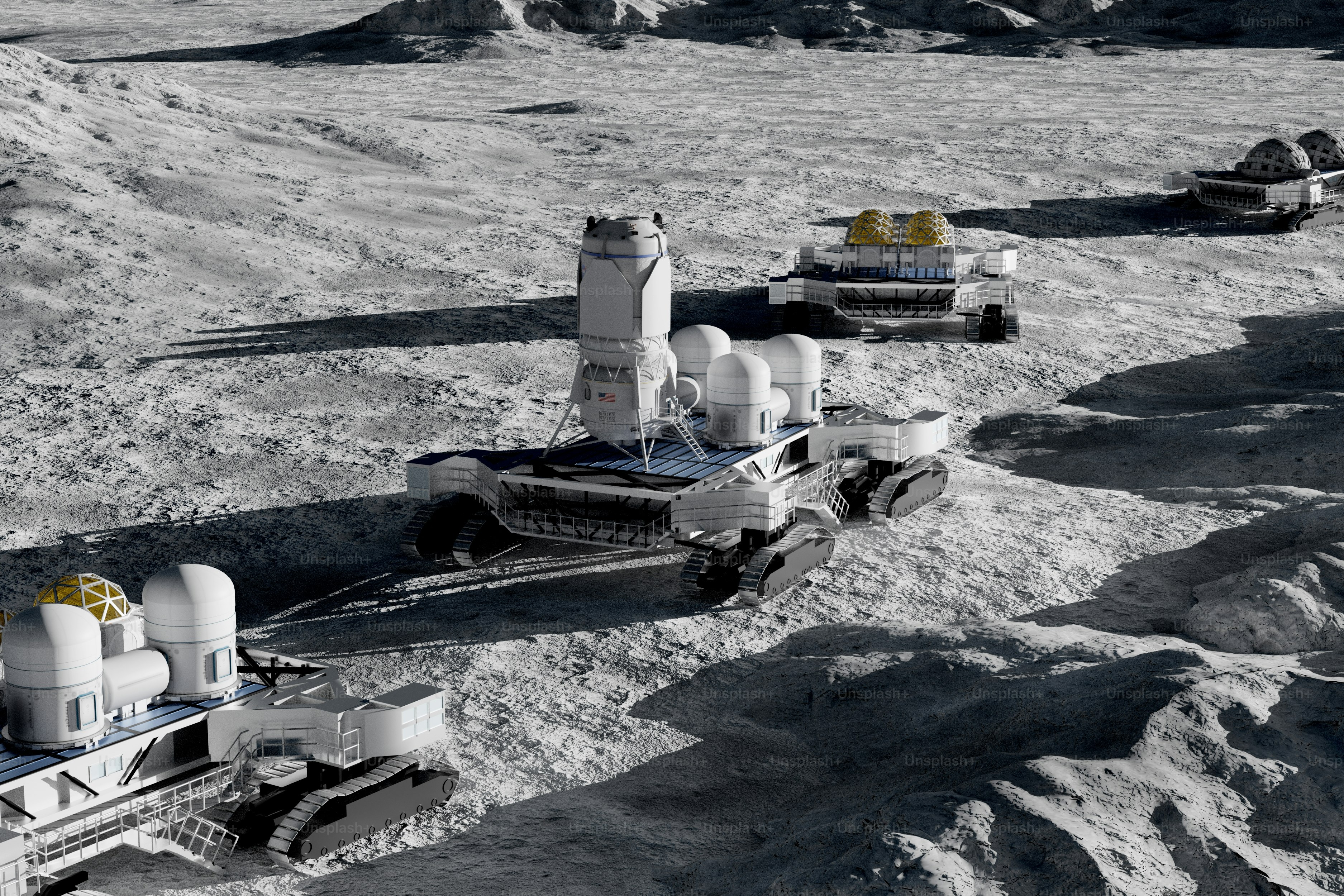 Rover lunare e base sulla superficie lunare