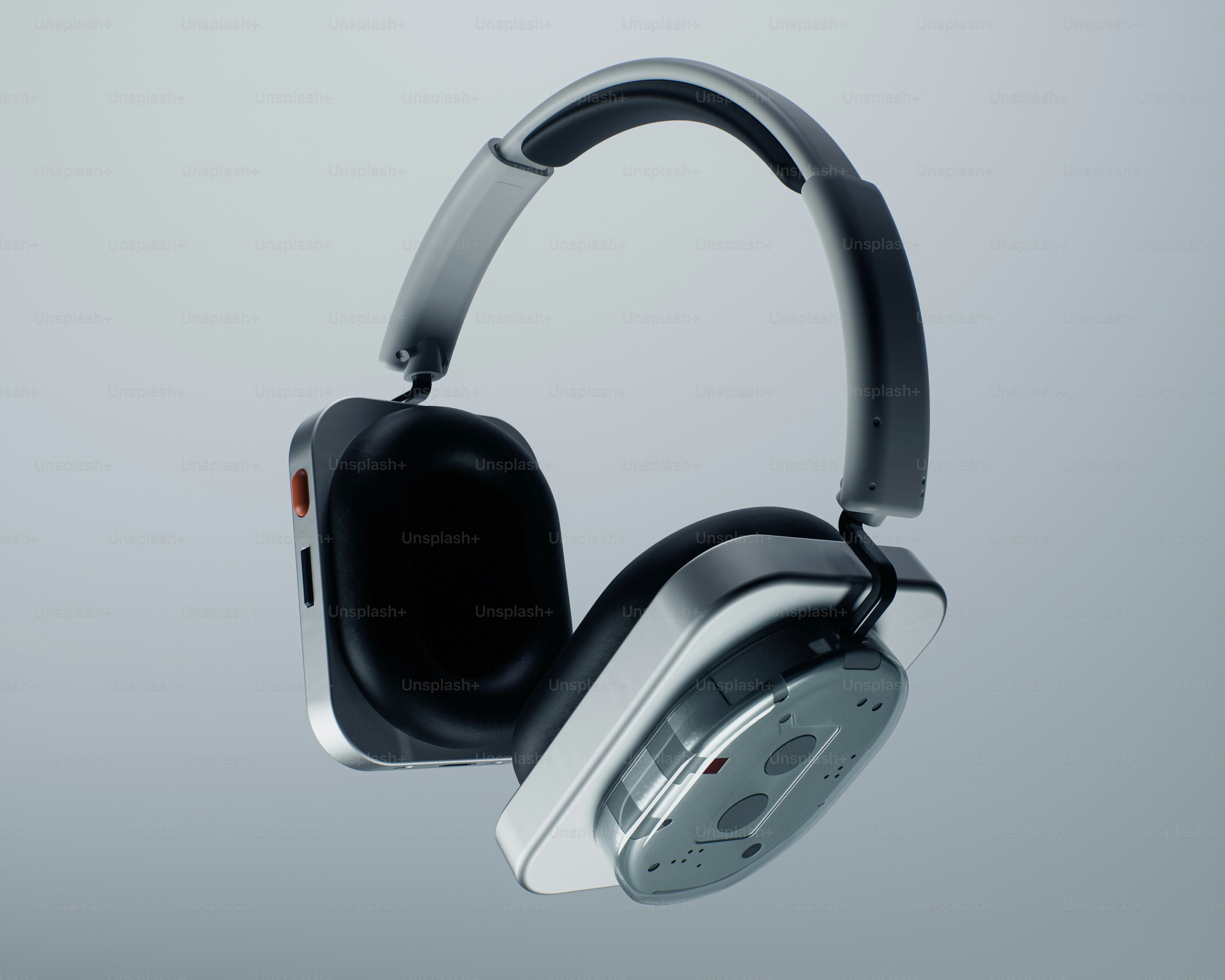 Modern headphones with metallic accents on gray background
