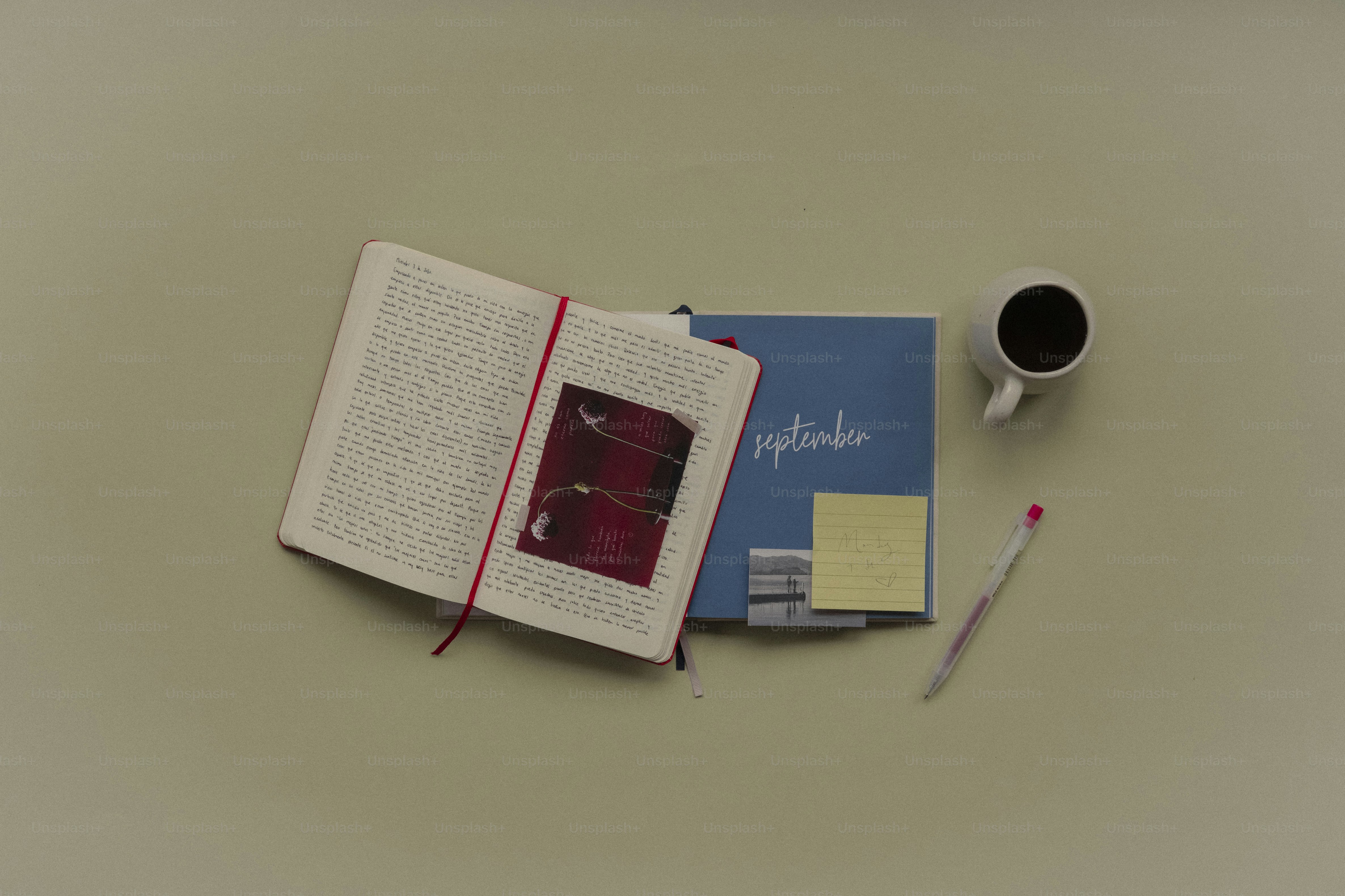 Open notebook with coffee and planner