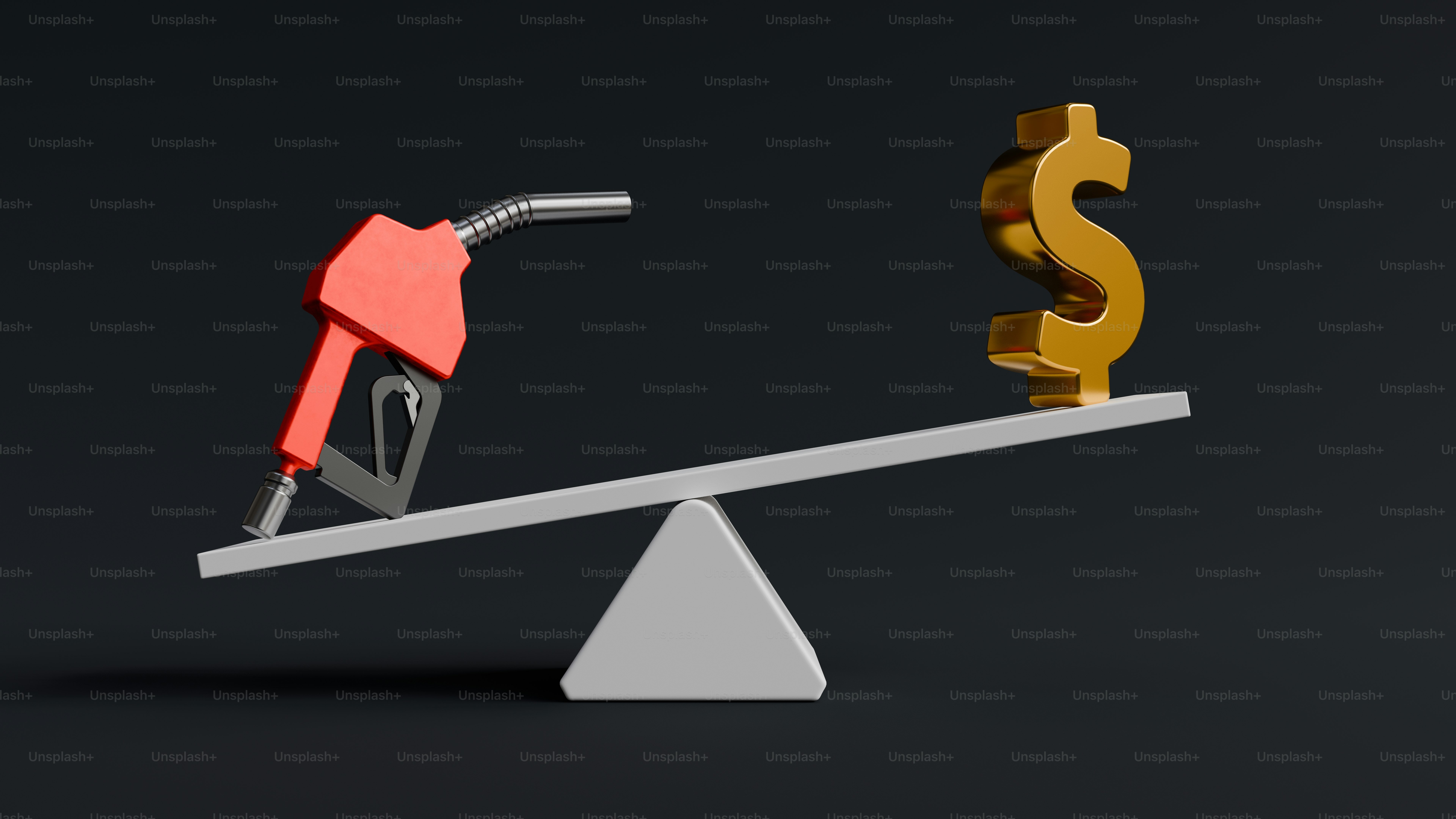 Tanda dolar emas lebih besar daripada pompa bensin merah di jungkat-jungkit.