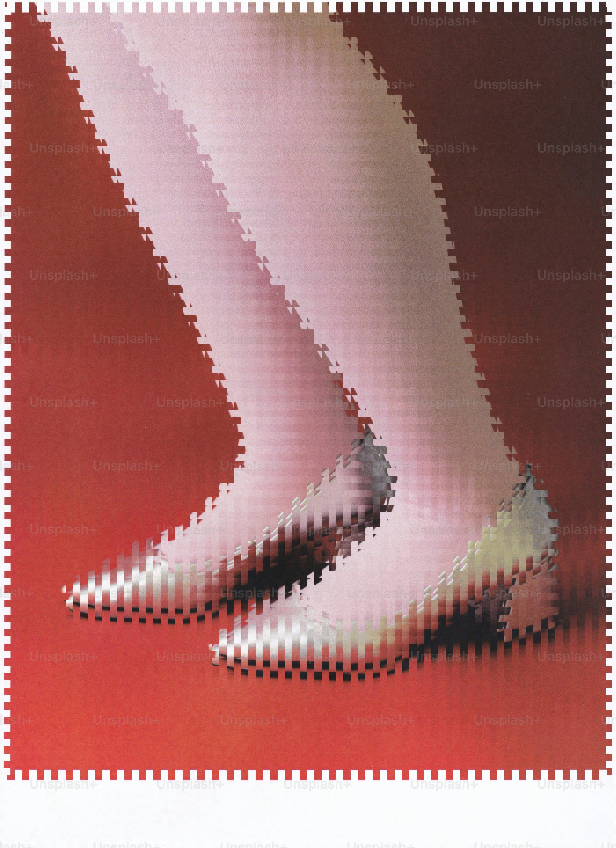 Abstract depiction of legs in shoes on a red background.