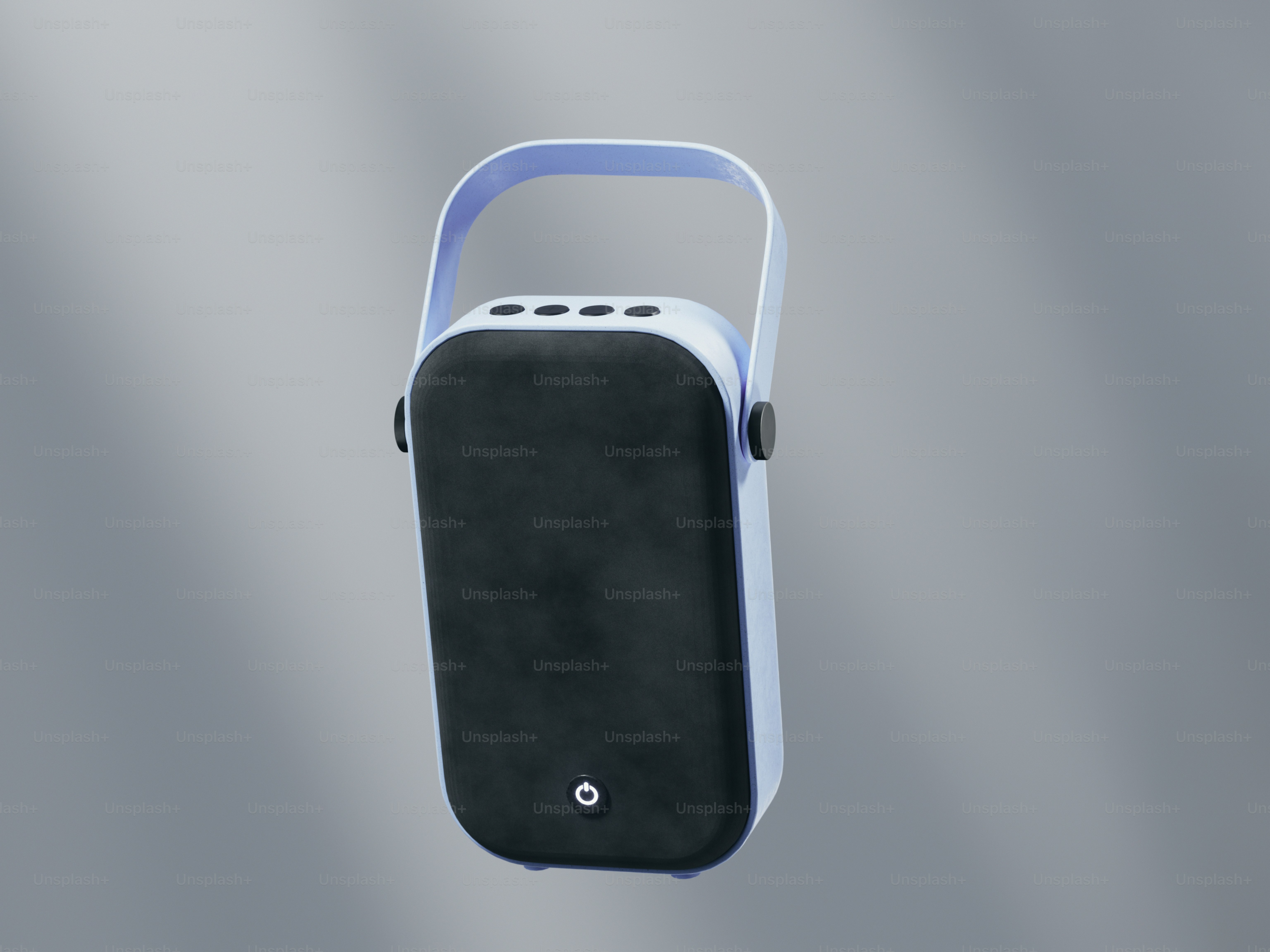 Un altoparlante portatile azzurro chiaro con manico