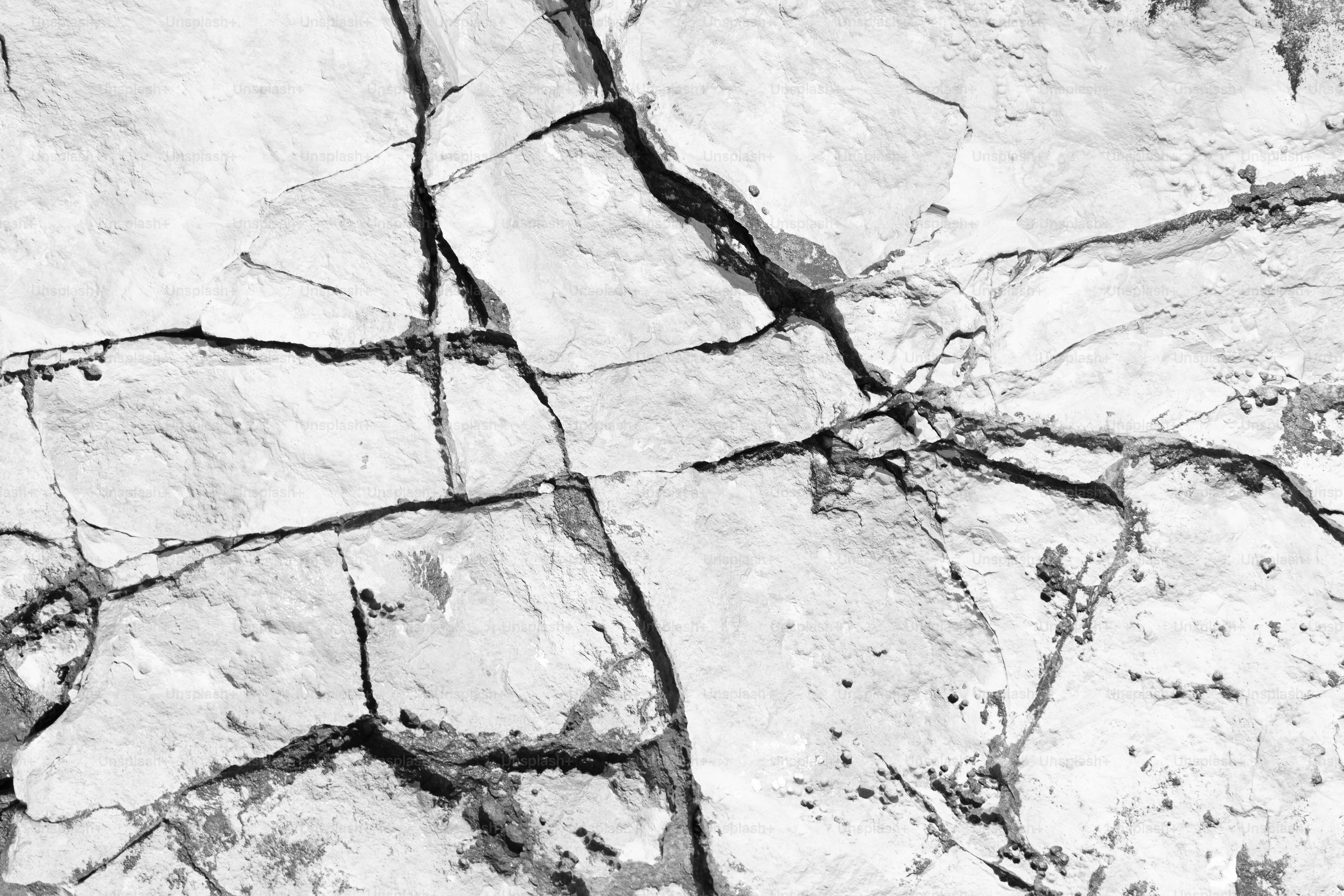 White rock surface with dark cracks creating an abstract geological background