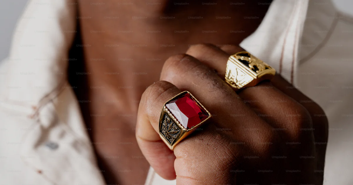 Red Ring Man Man wearing a red and gold ring. photo – Luxury Image on Unsplash