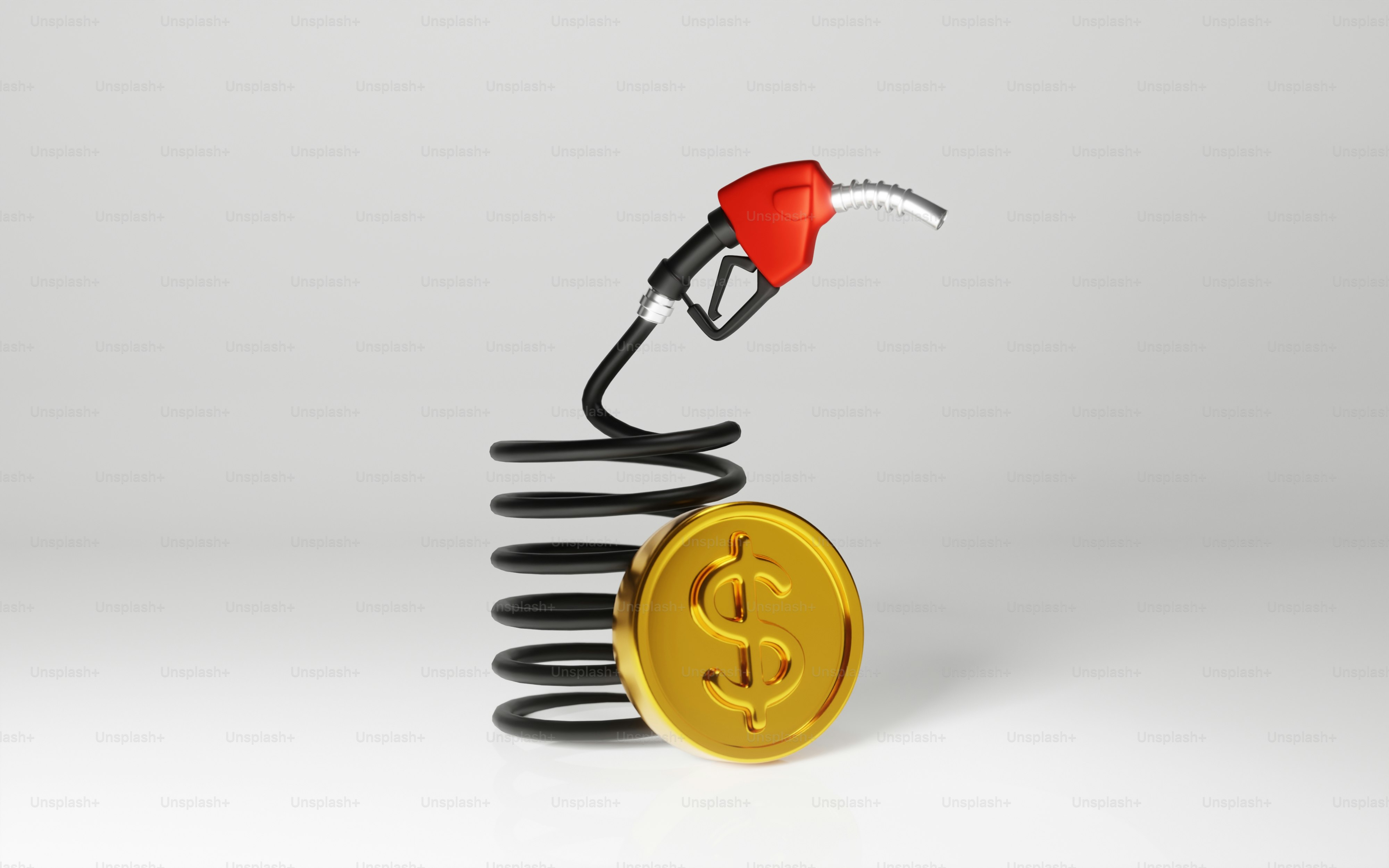 Nosel gas merah dan koin dolar pada pegas hitam.