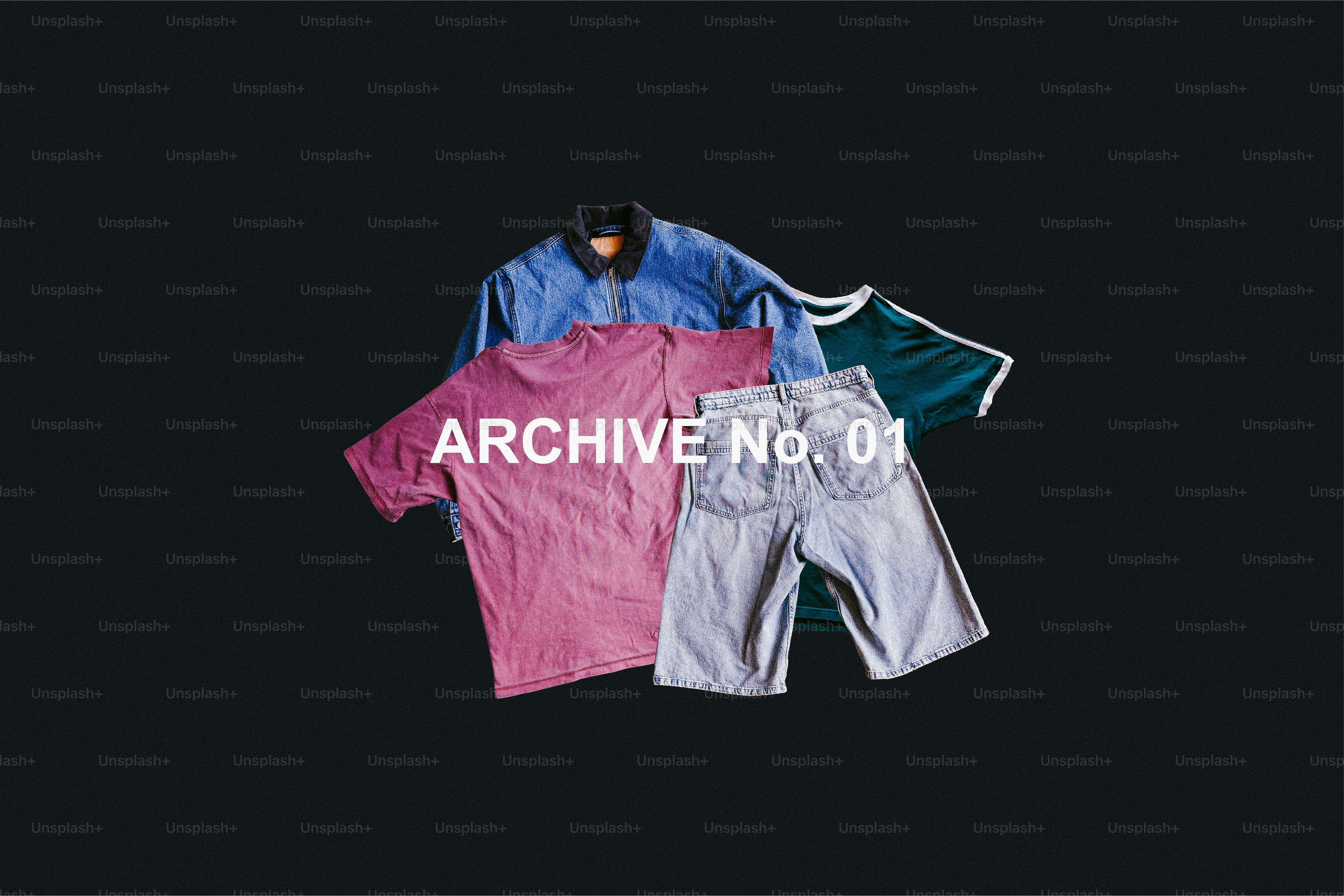 Prendas de ropa casual y texto 'archivo nº 01'