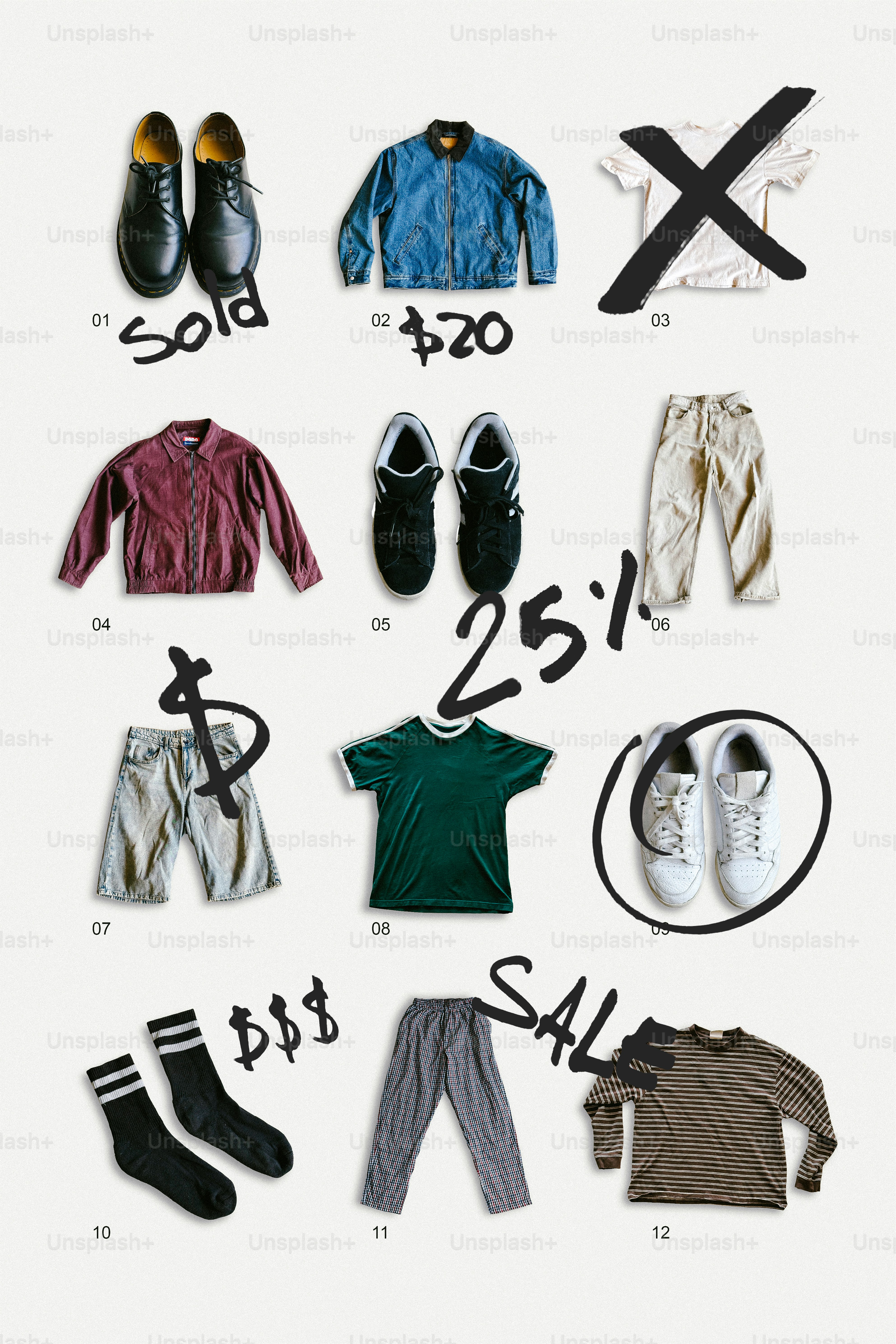 Surtido de ropa y zapatos con marcas de venta