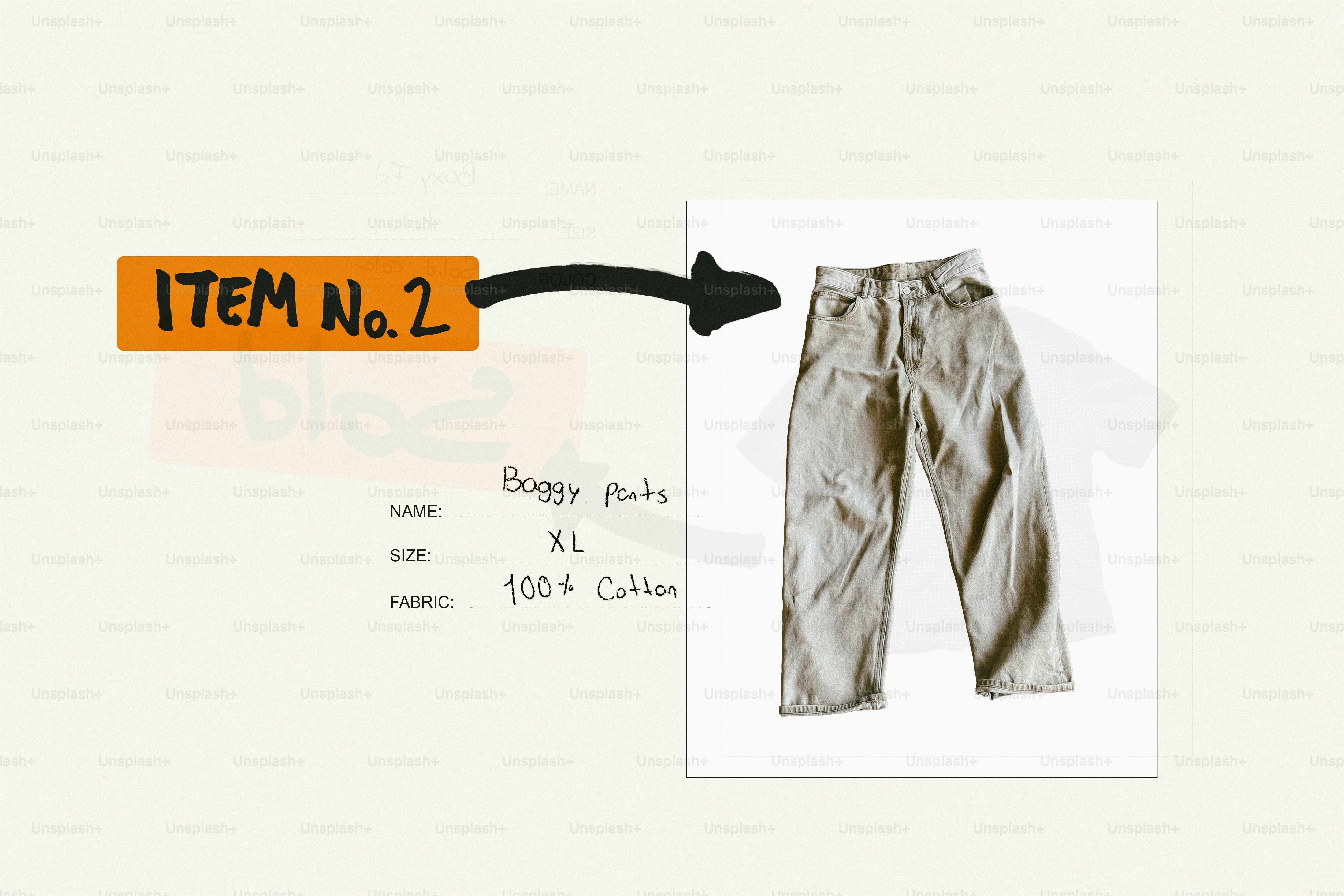 Celana longgar berwarna terang berlabel item dua.