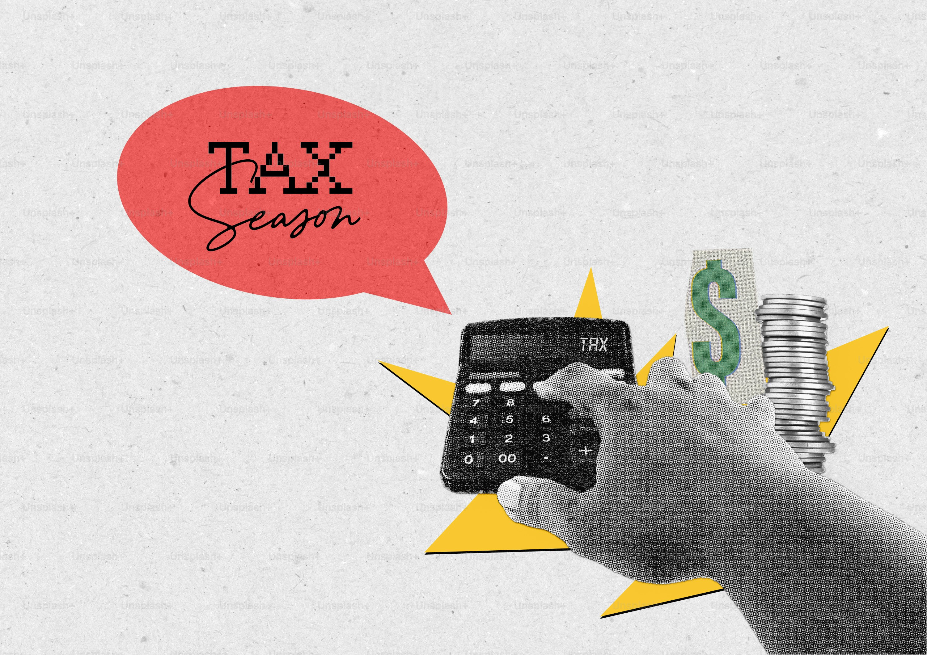 Usa la calcolatrice a mano con la bolla della "stagione fiscale" e i soldi.