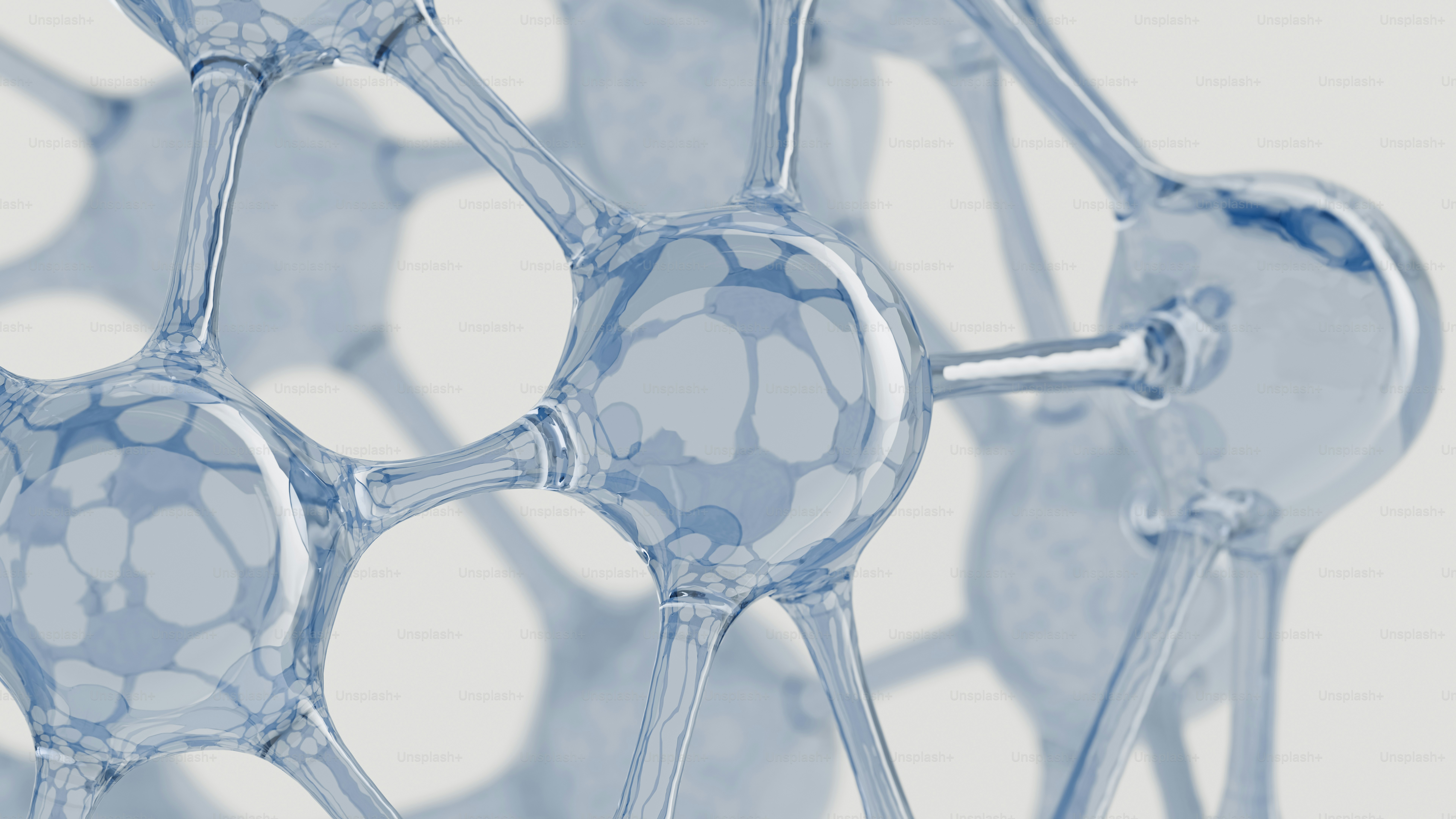 Transparent molecular network of spheres and tubes.