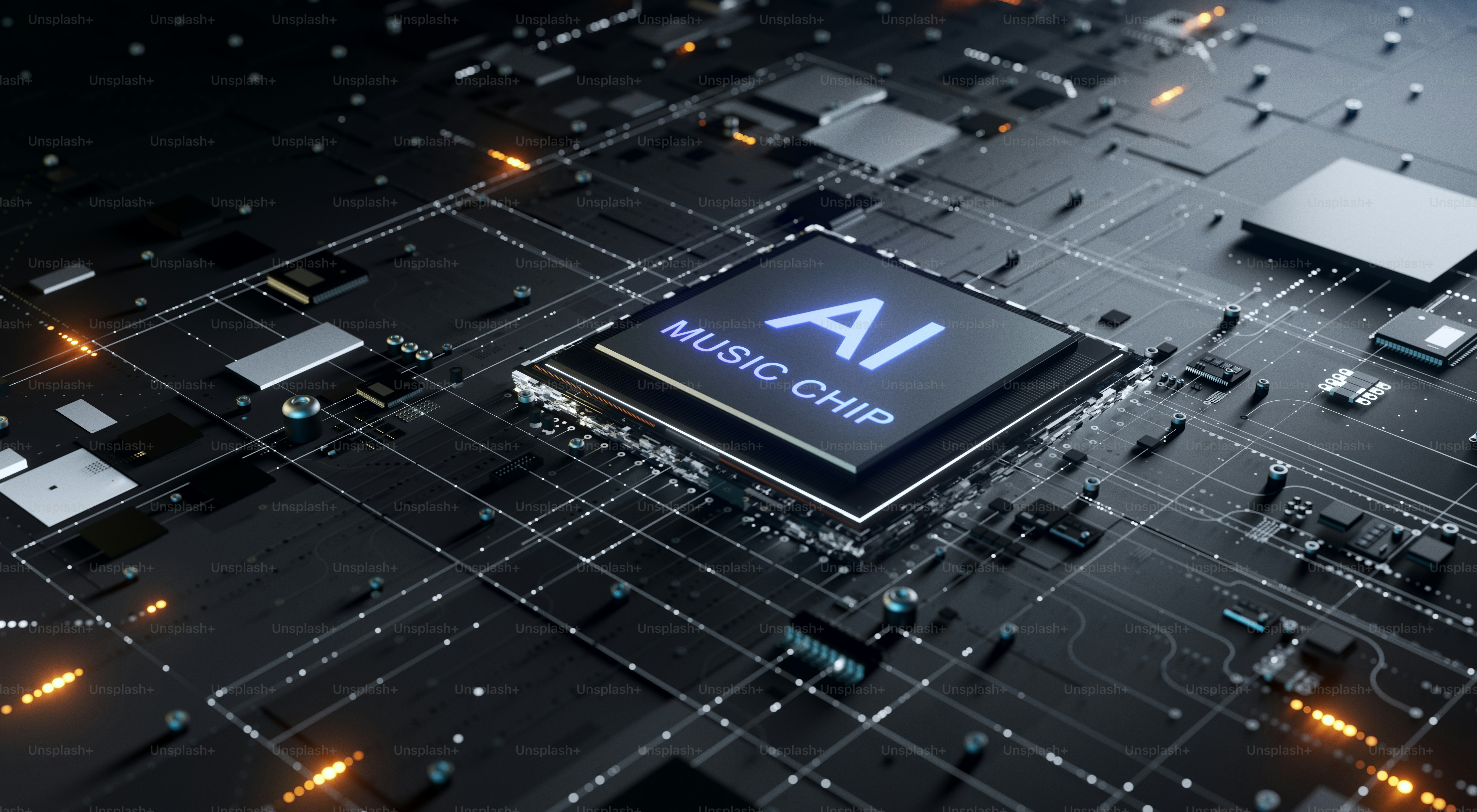 An ai music chip on a dark circuit board. photo – Technology Image on ...