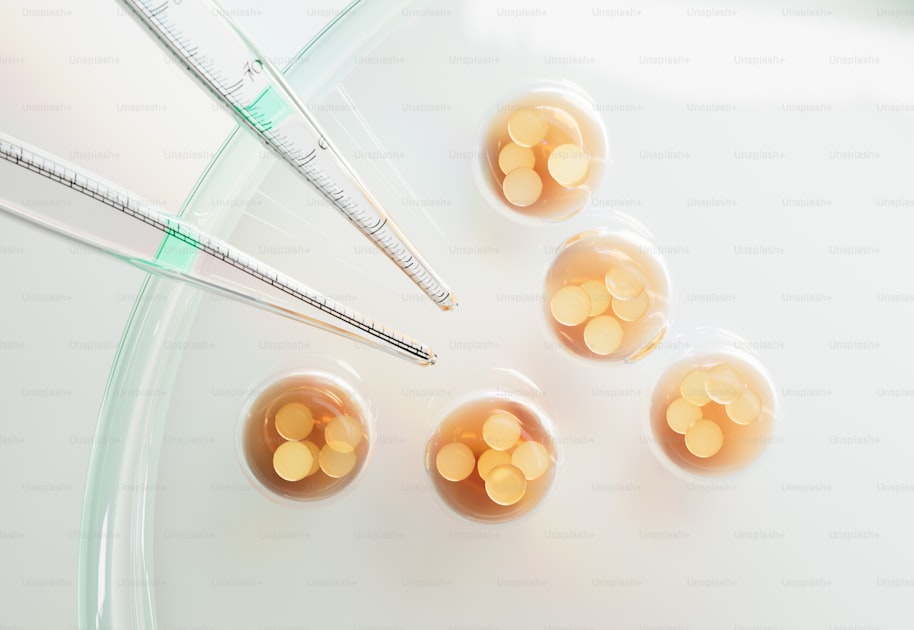 Peptide research vials and pipettes in a laboratory scene