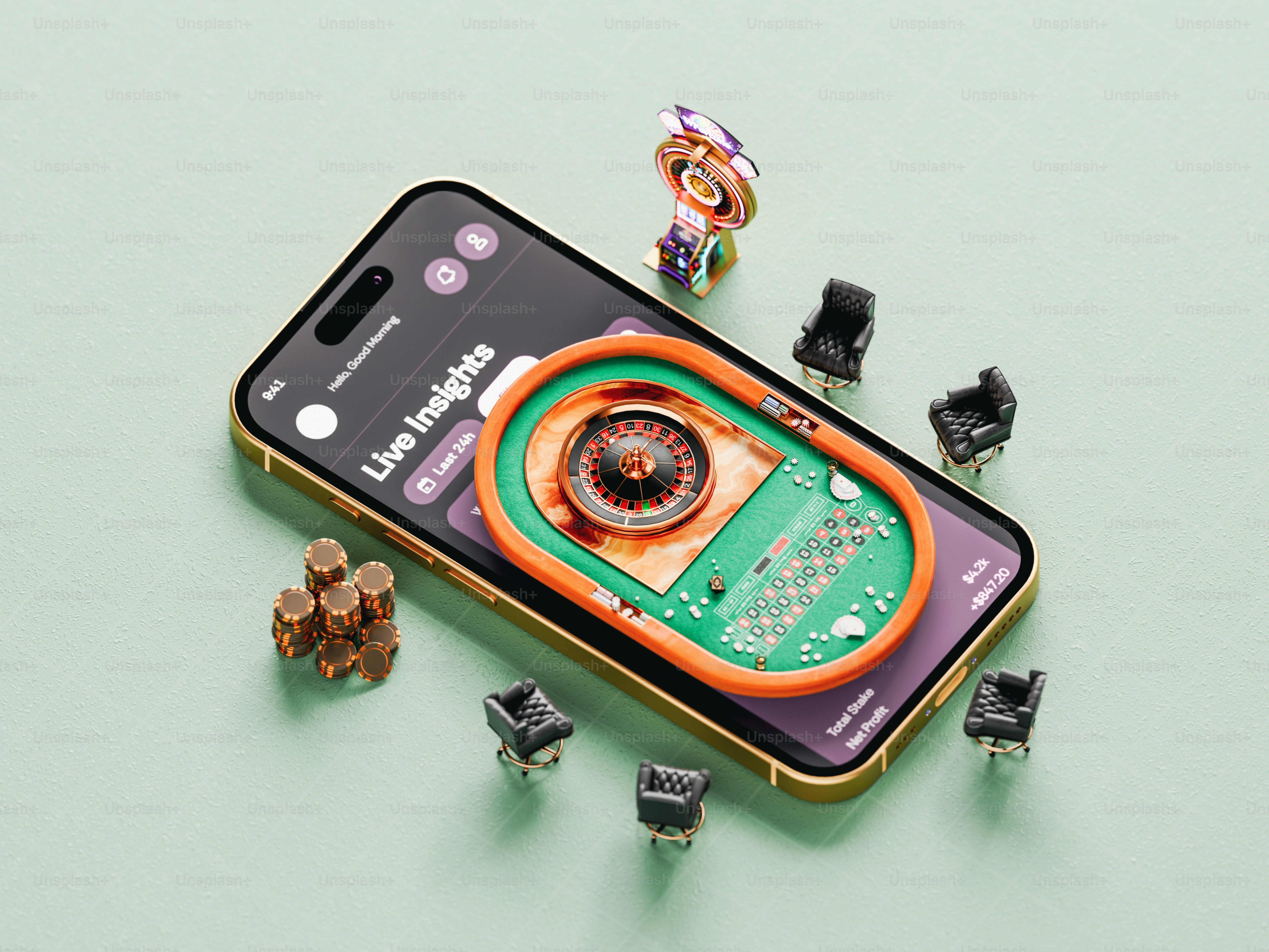 Smartphone with a circuit board roulette game and electronic components.