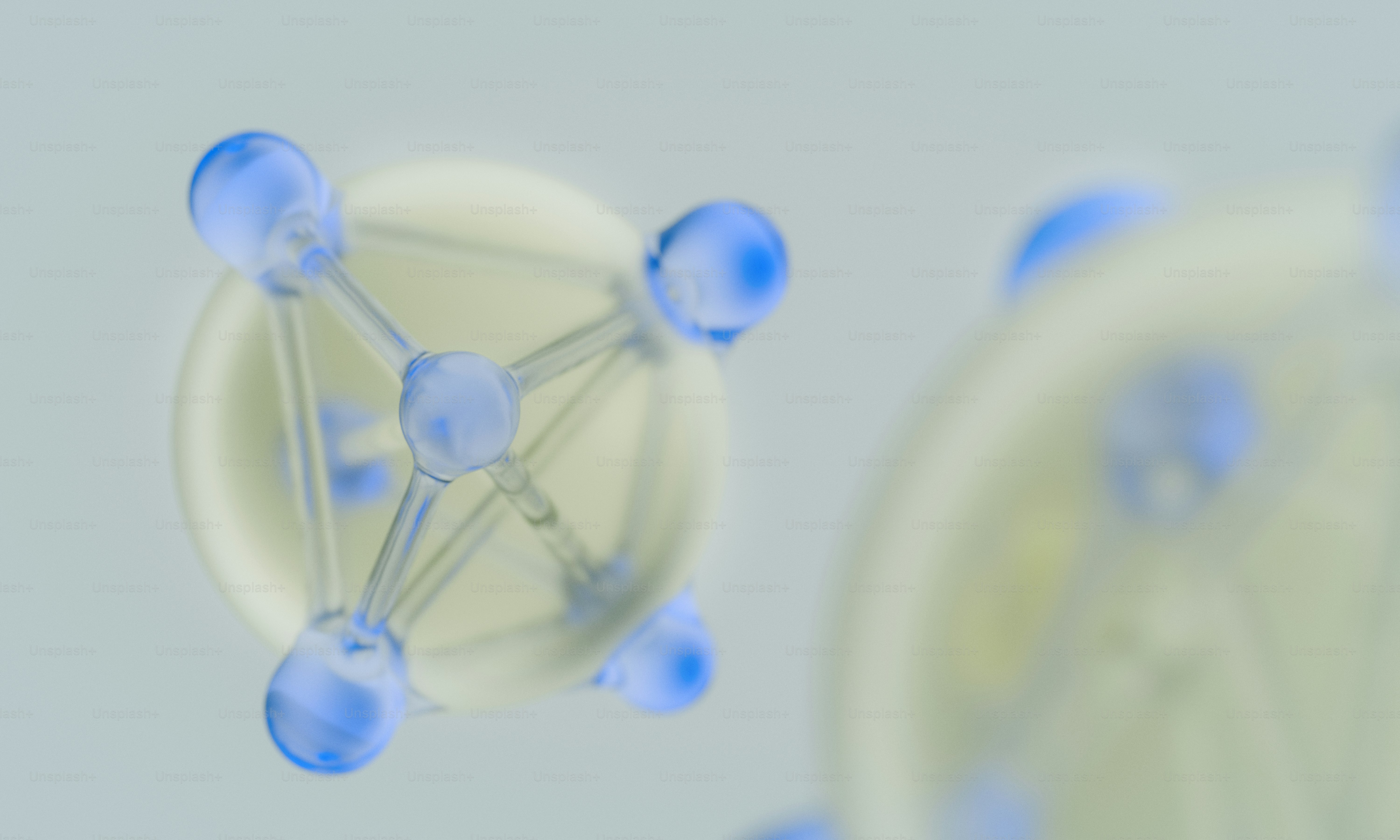 Abstract molecular structure with blue spheres