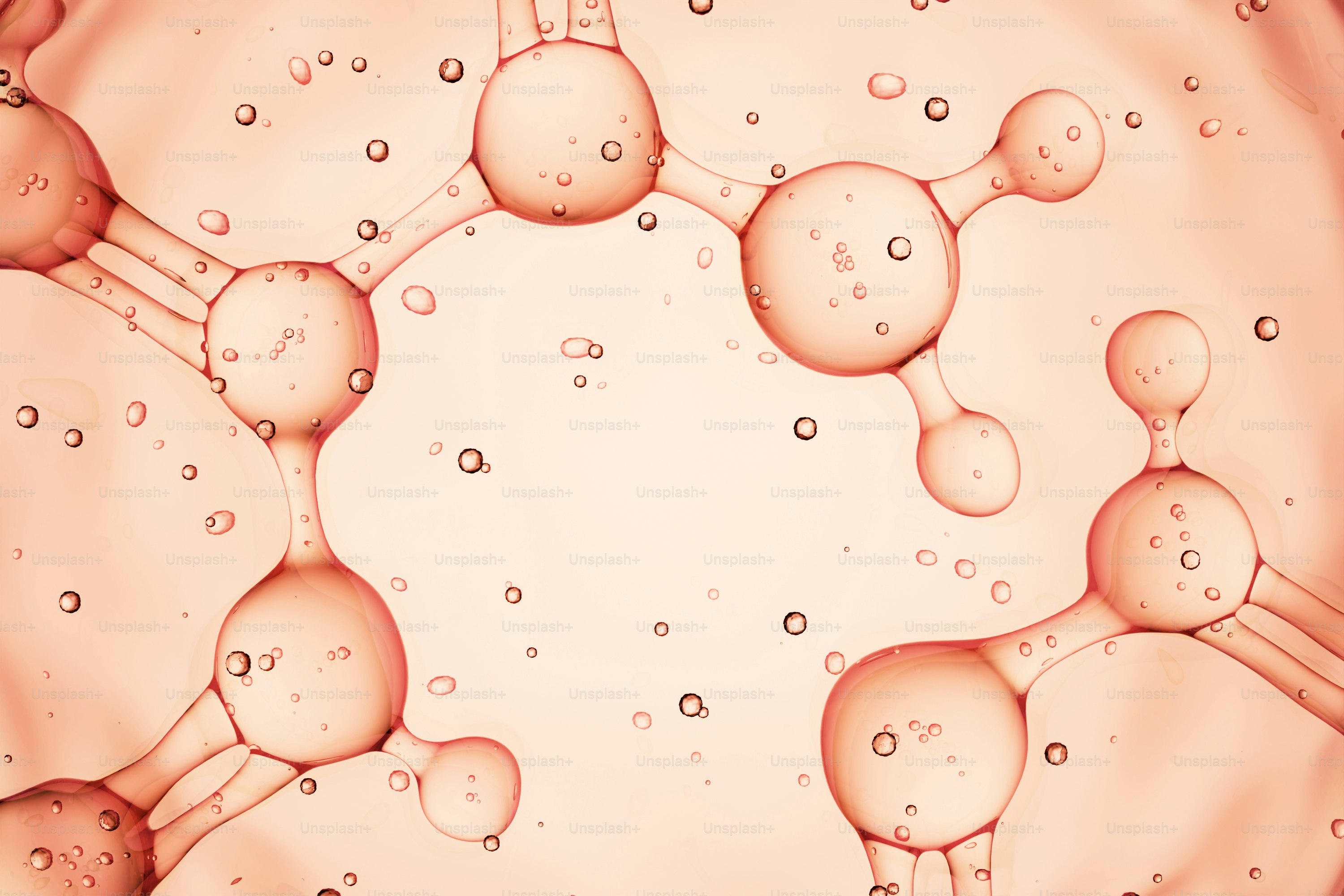 Reddish molecular structure with small bubbles in liquid