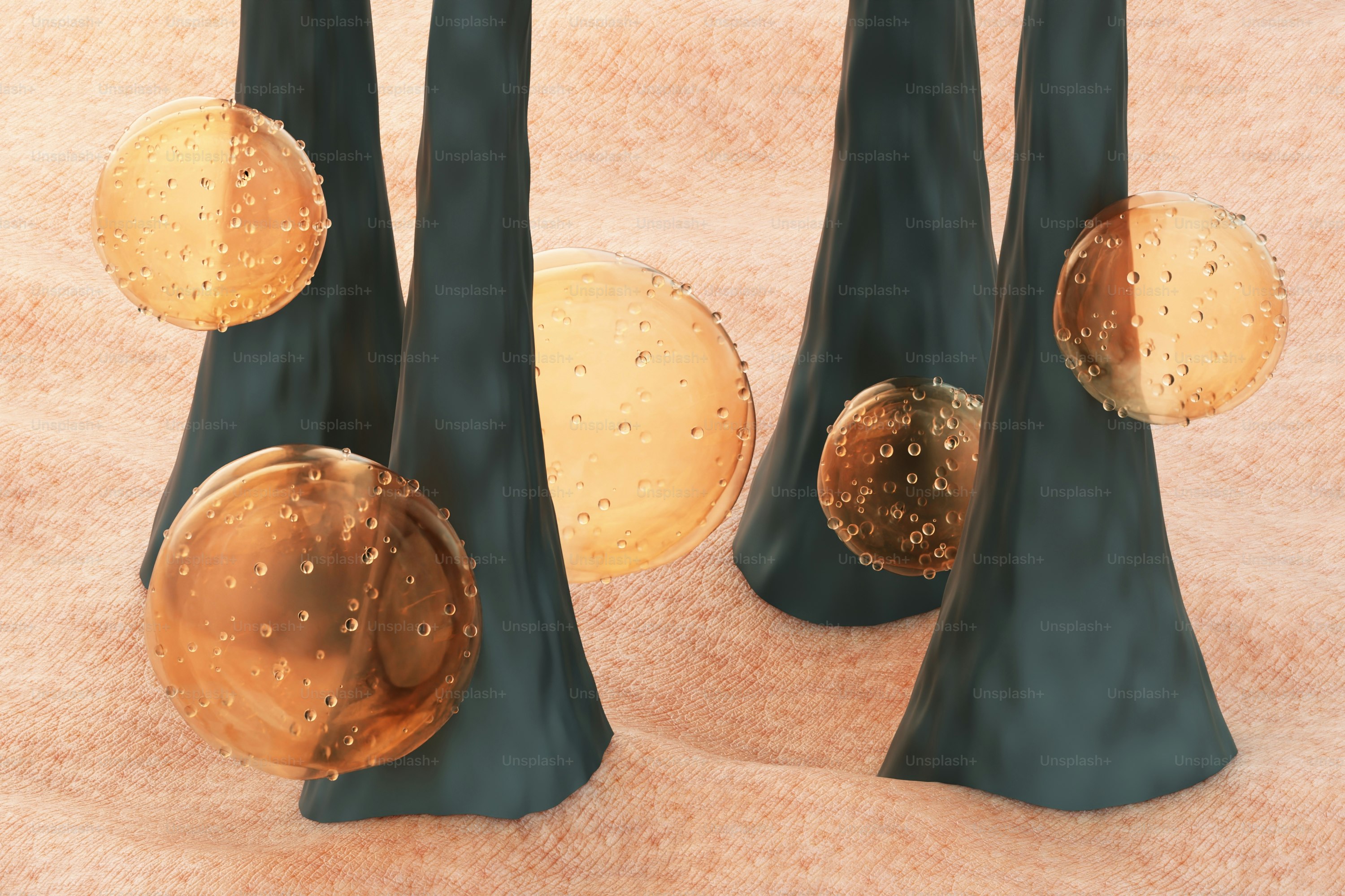Microscopic view of hair follicles and golden particles on skin.