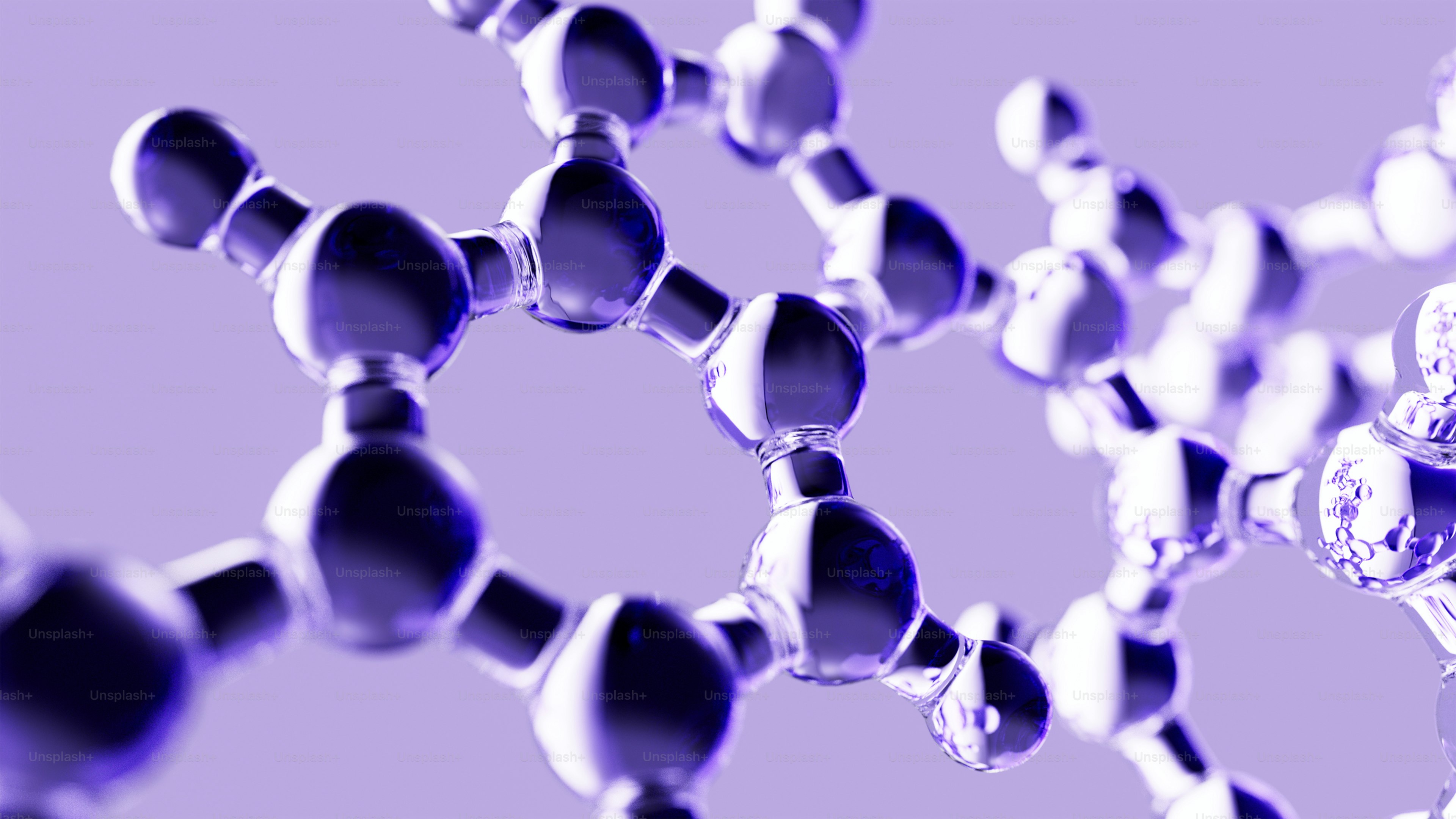 六角形結合を持つ抽象的な紫色の分子構造。