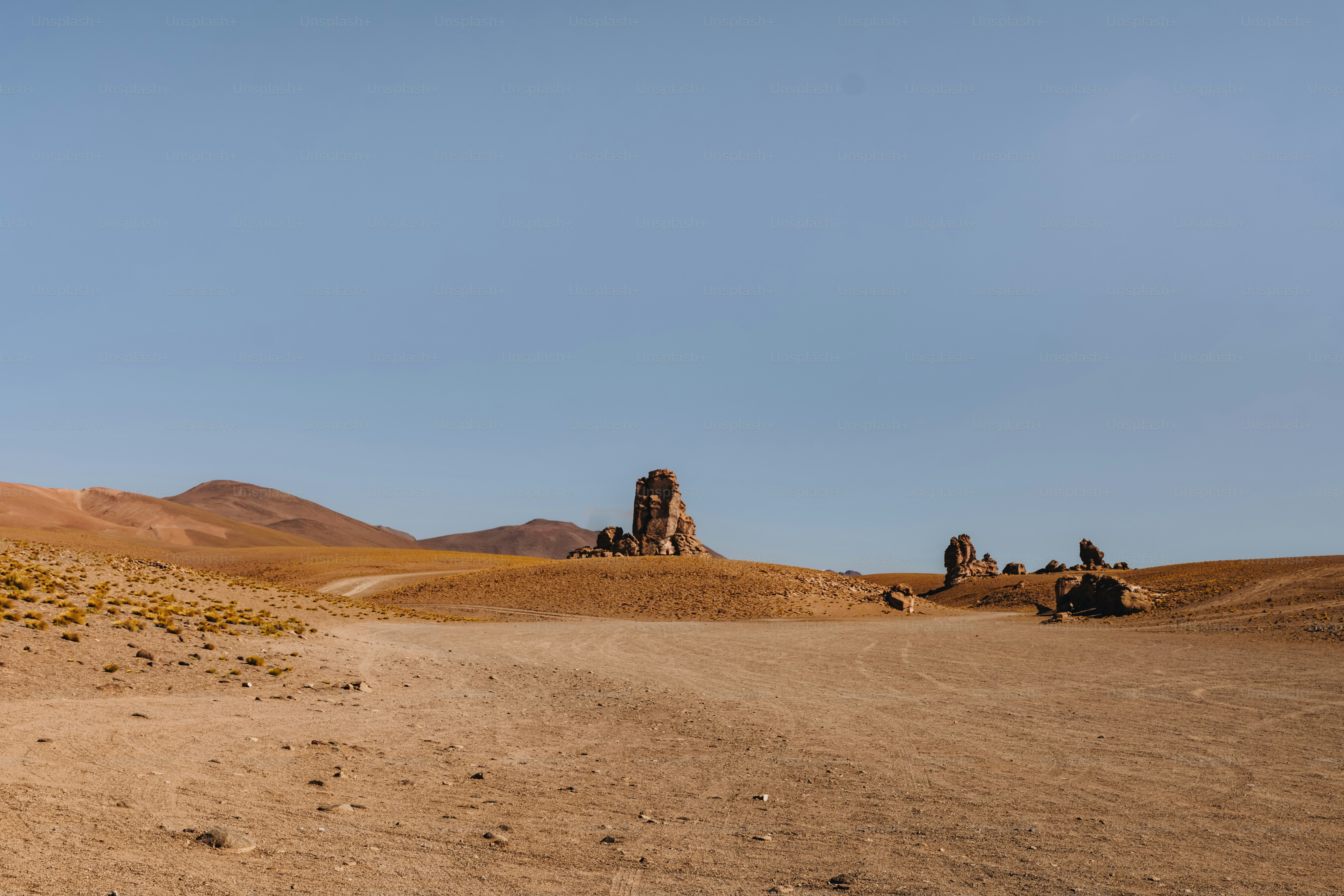 Desert landscape with rock formations and clear blue sky
