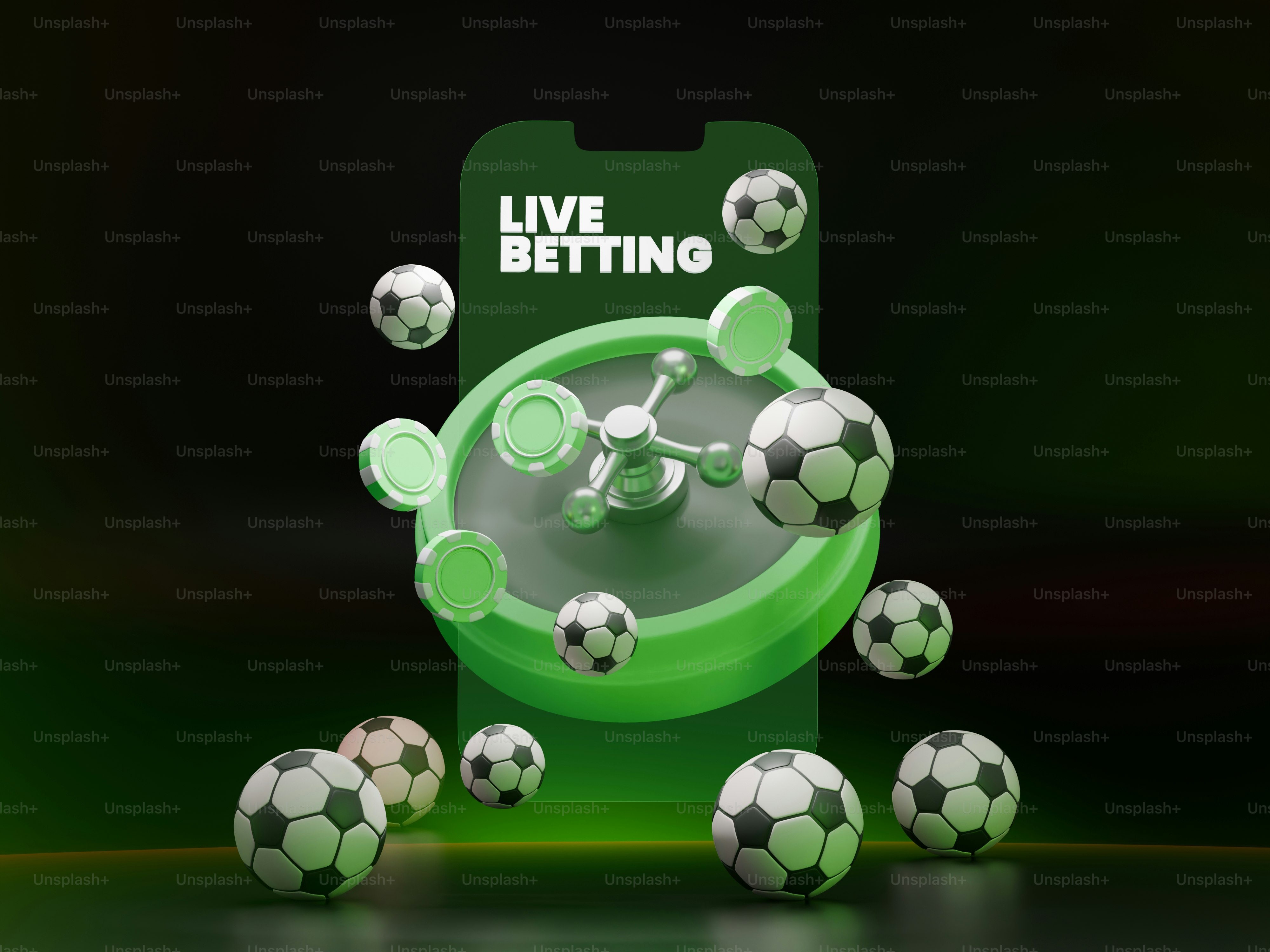 Live-Wett-App auf dem Smartphone mit Roulette und Fußballbällen