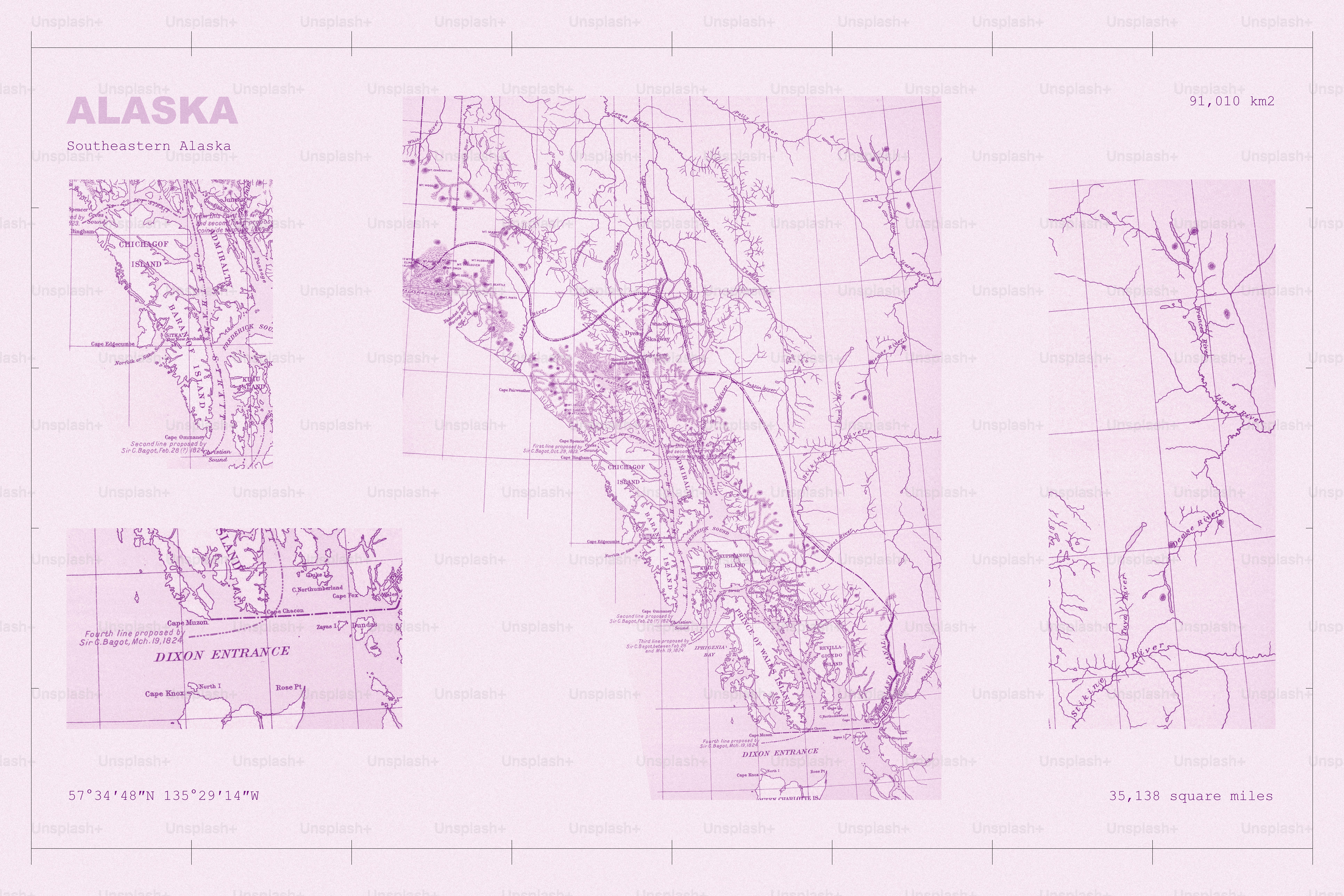 Light purple map of alaska with regional insets