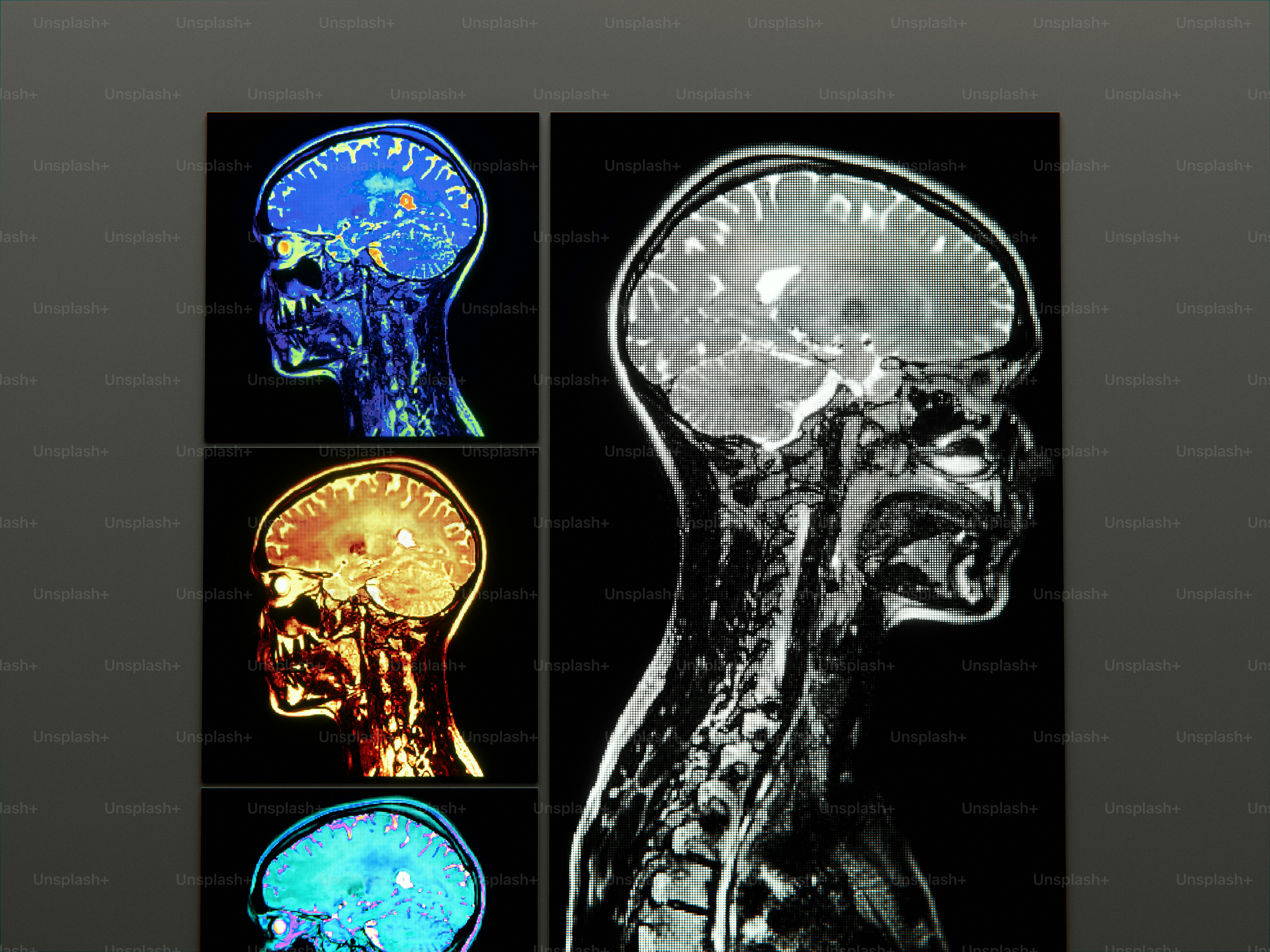 Various medical mri scans of a human head.