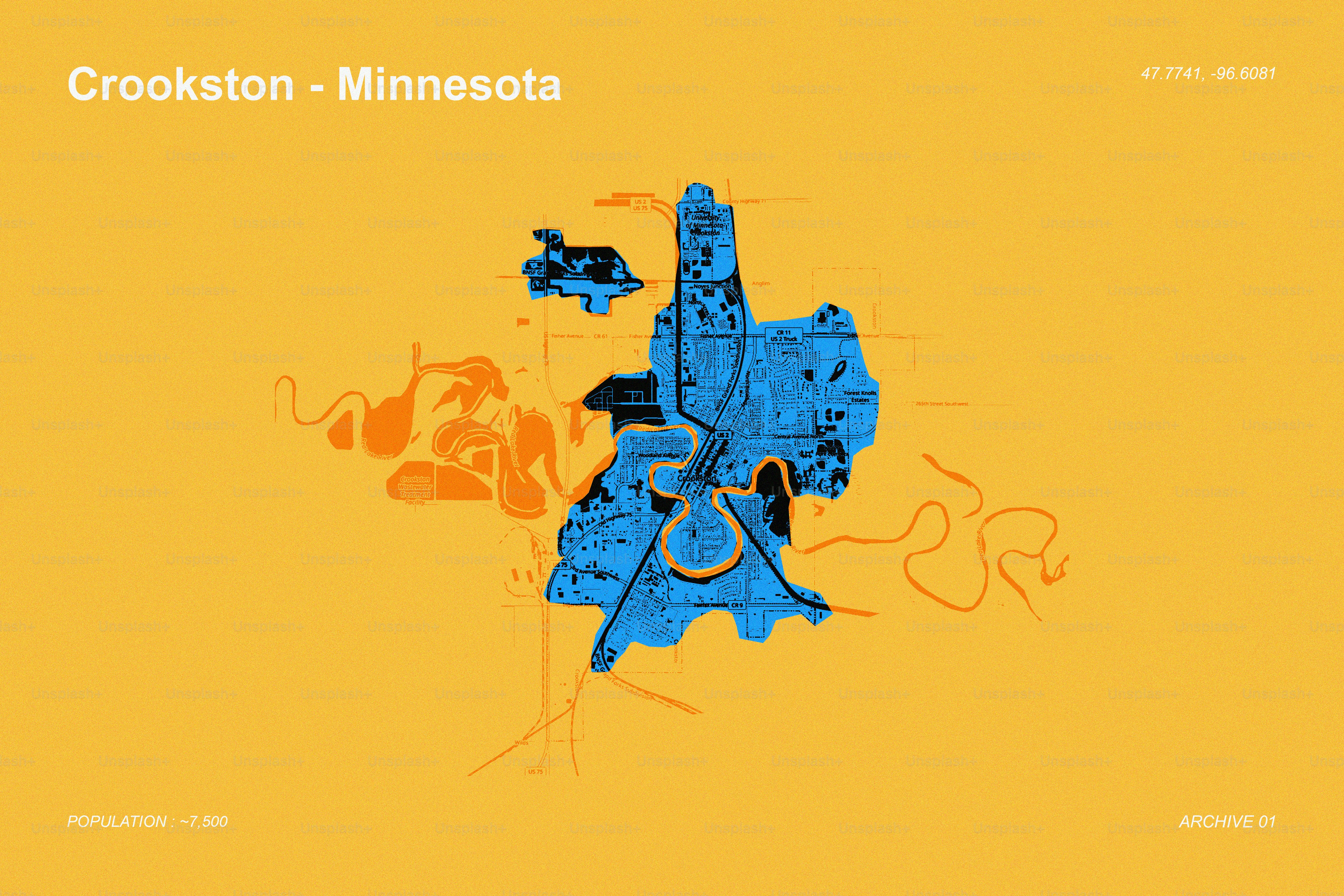 Stylized map of crookston, minnesota