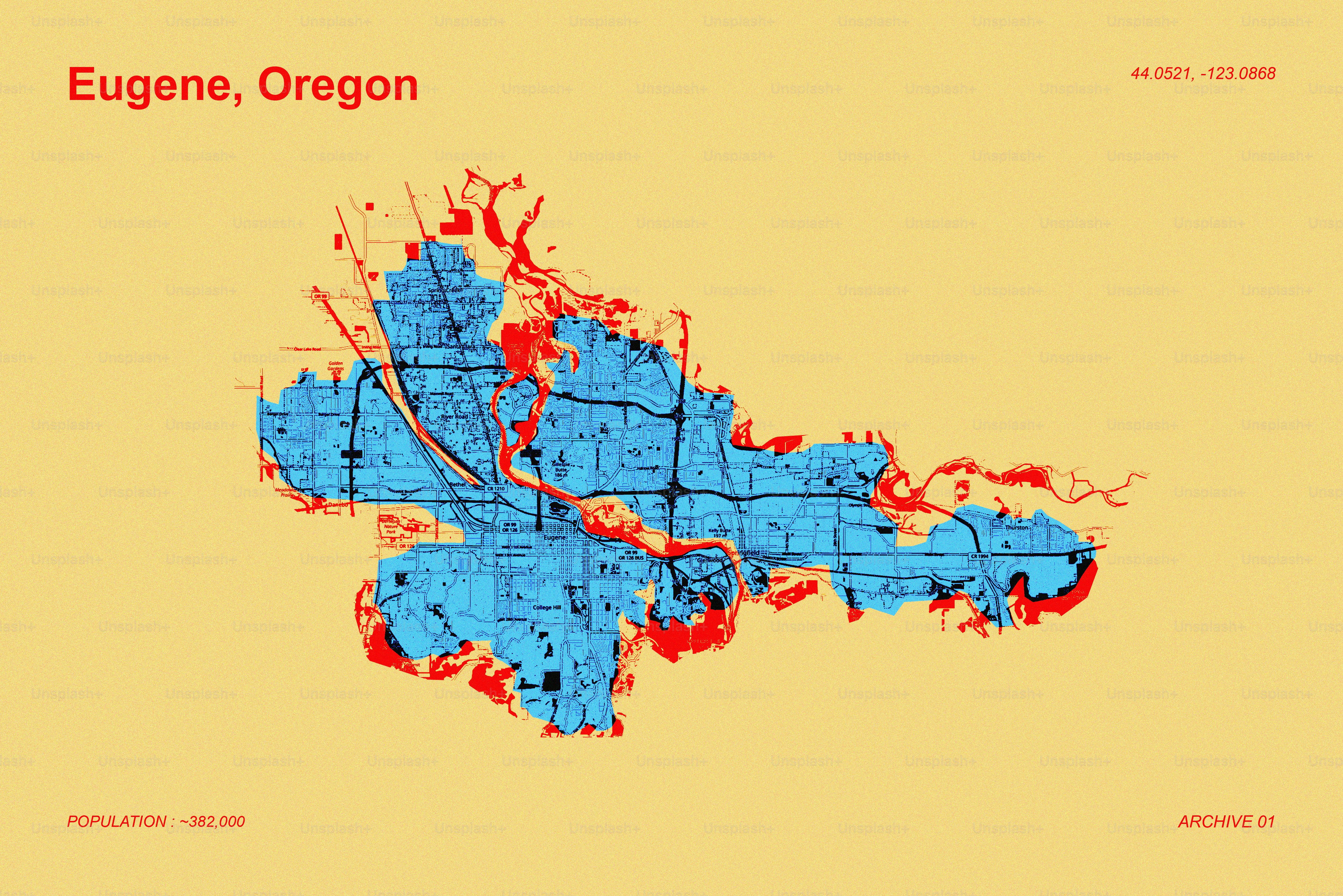 Mappa dello sviluppo urbano di Eugene, Oregon
