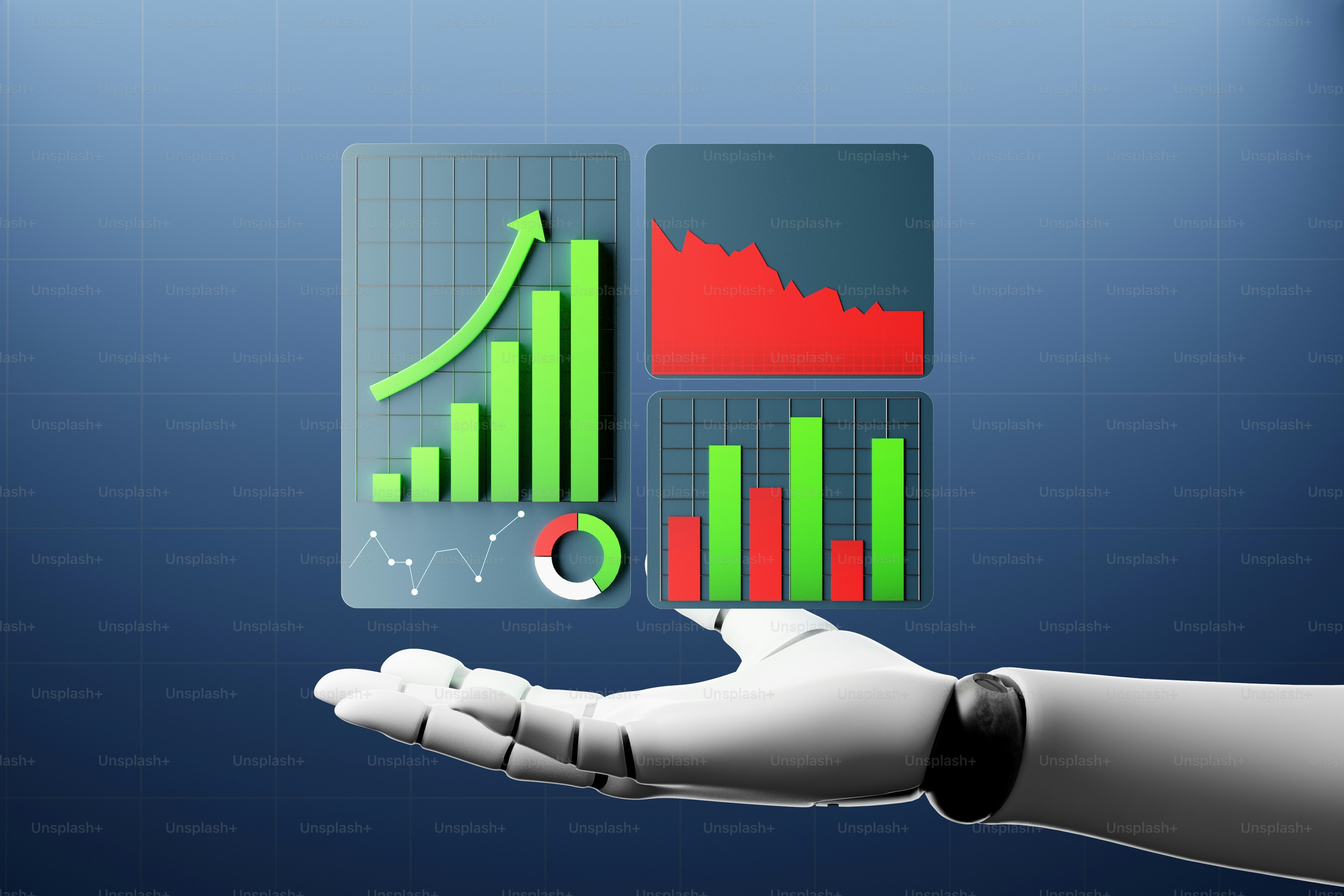 Ai hand presenting financial data charts