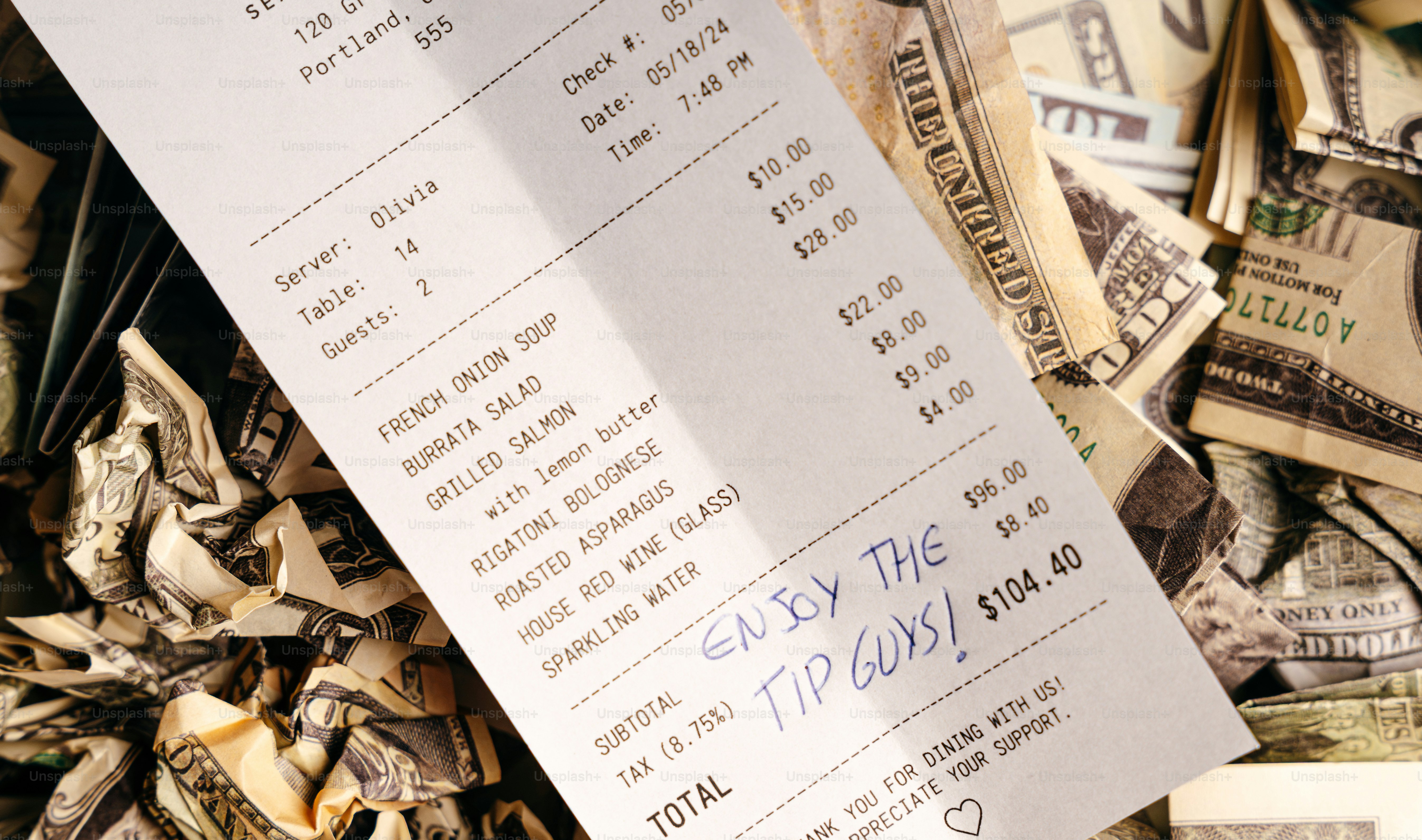 Restaurant bill with