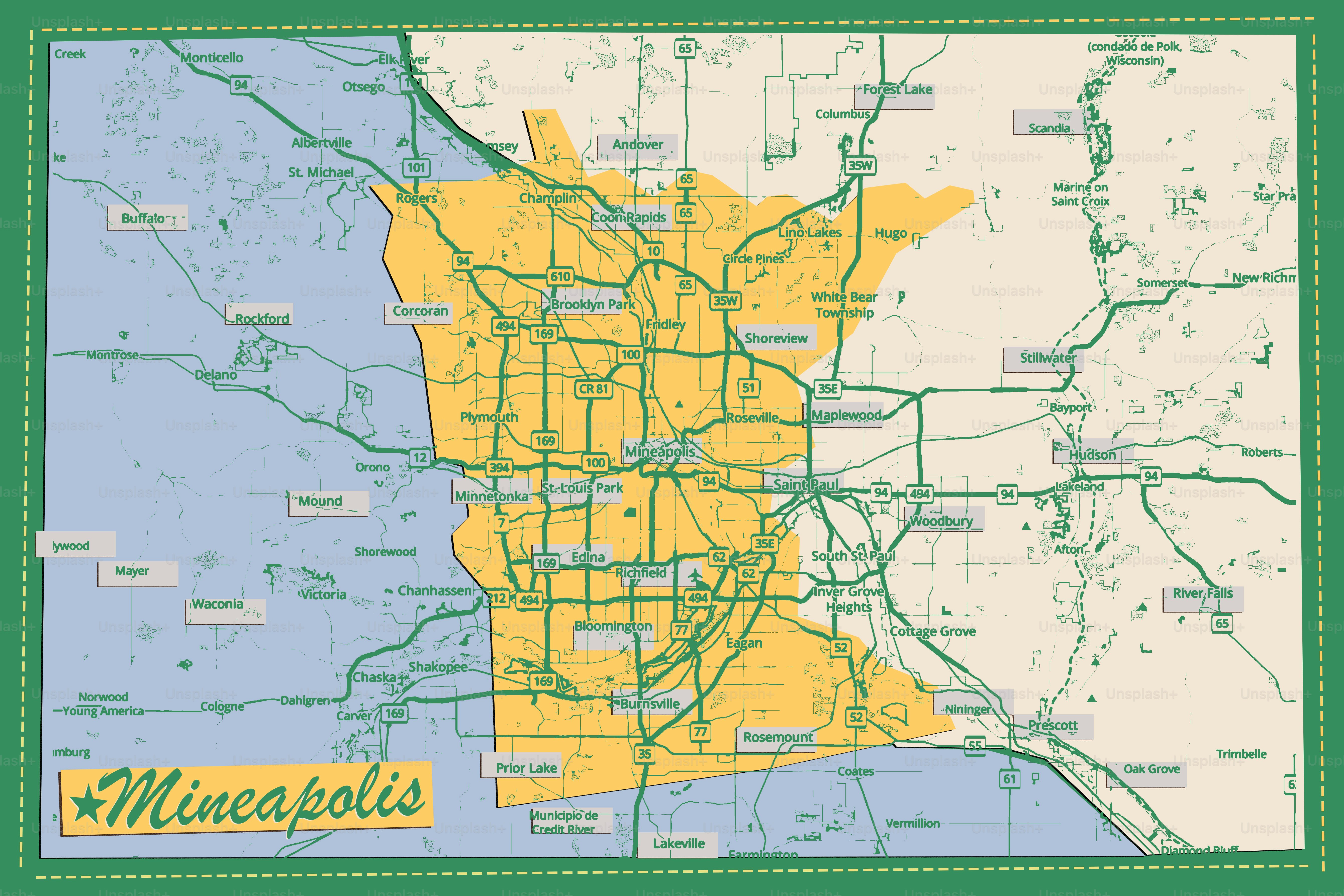 Detailed road map of minneapolis city