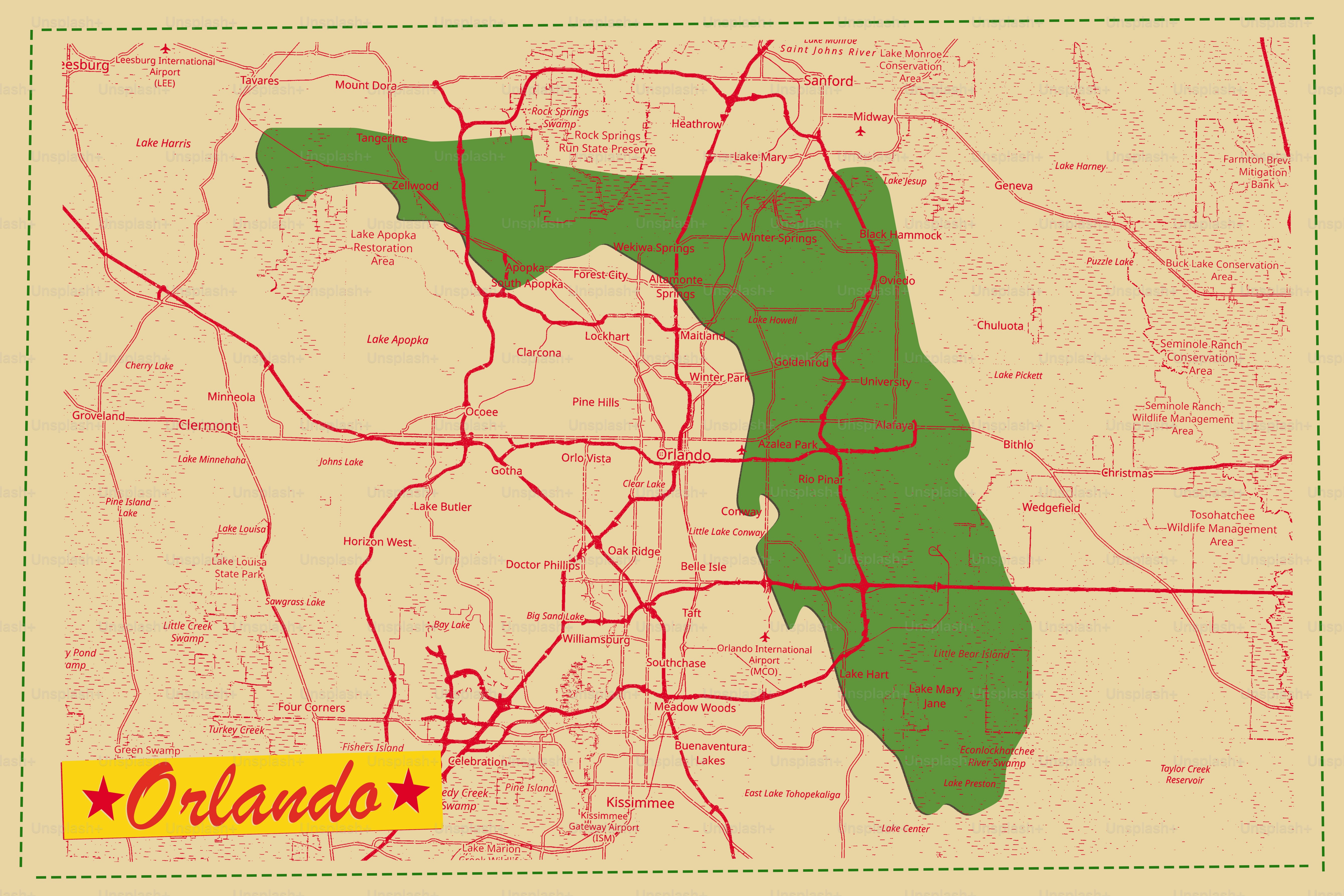 Orlando highlighted on a map of florida
