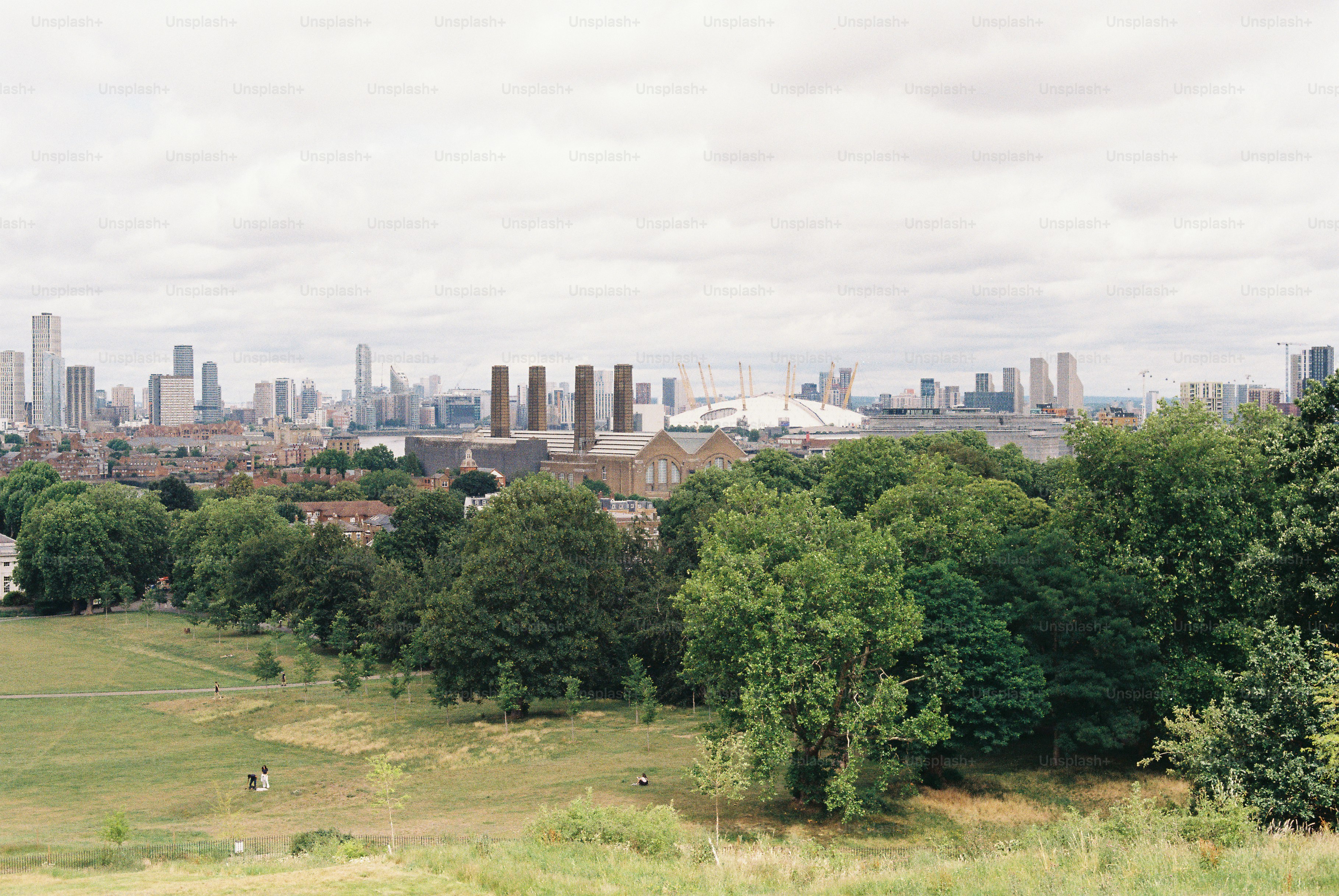 London skyline with the o2 arena and industrial buildings
