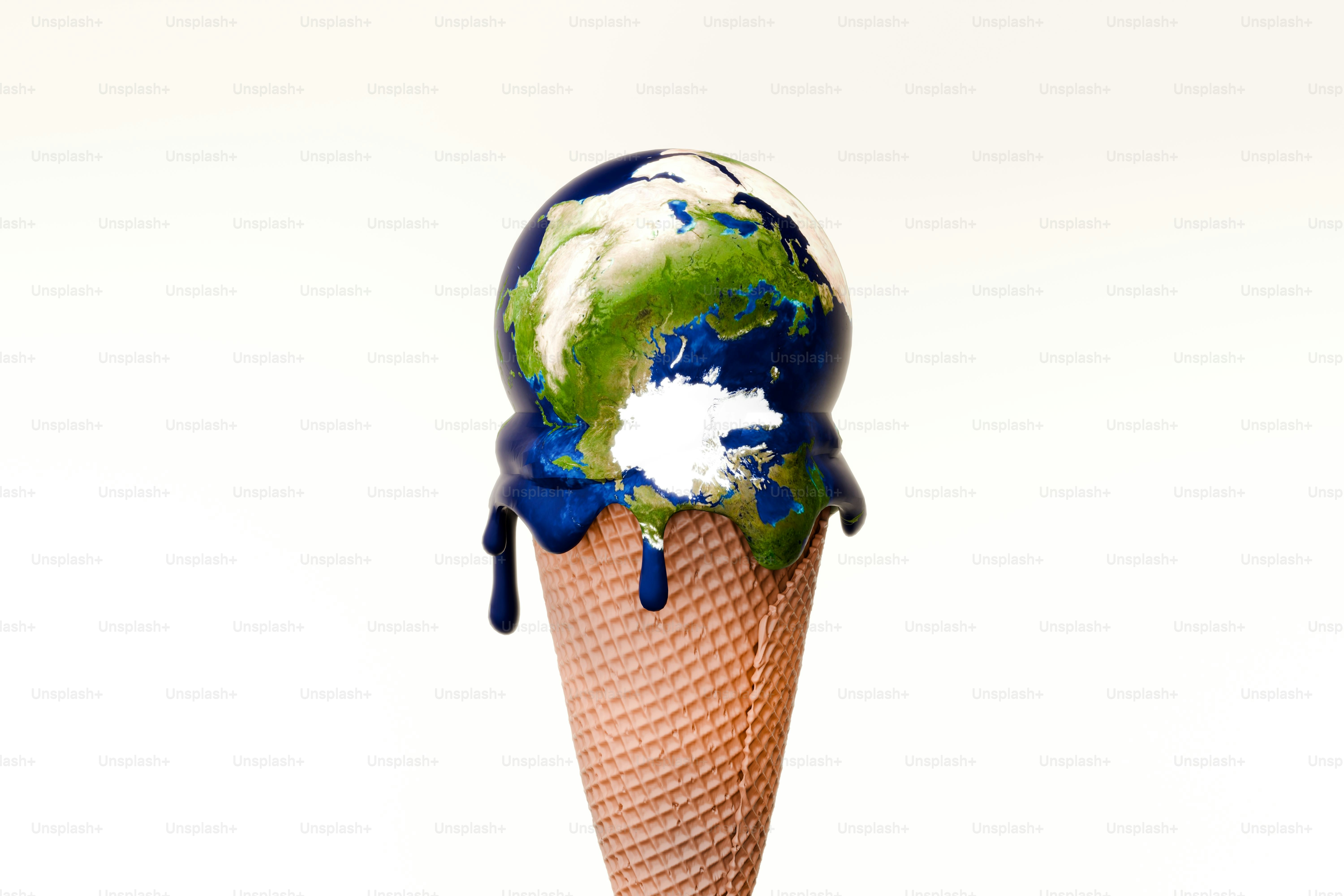 Melting earth globe on an ice cream cone