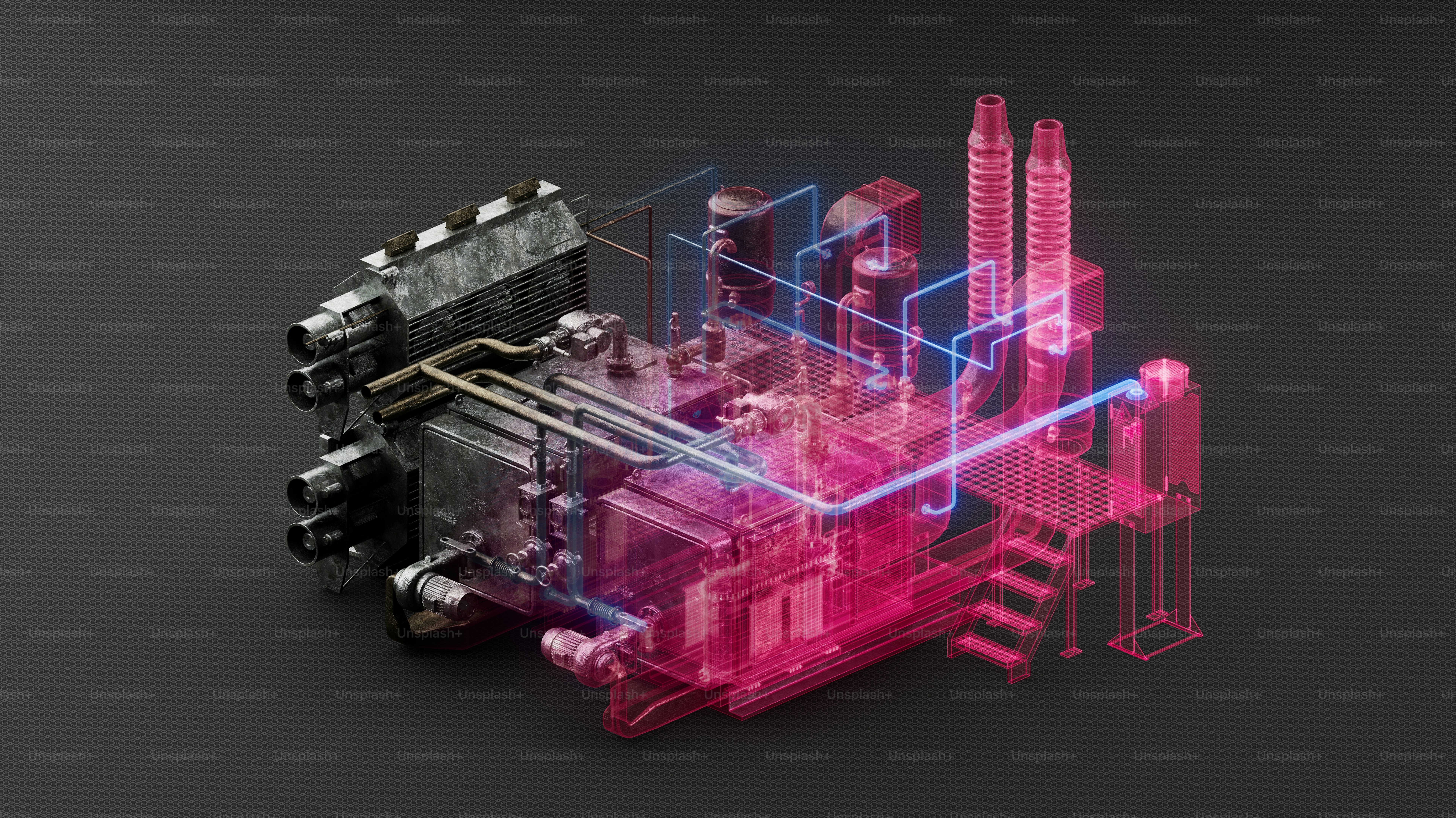 Komplexe Industriemaschinen mit hervorgehobenen Energieflüssen