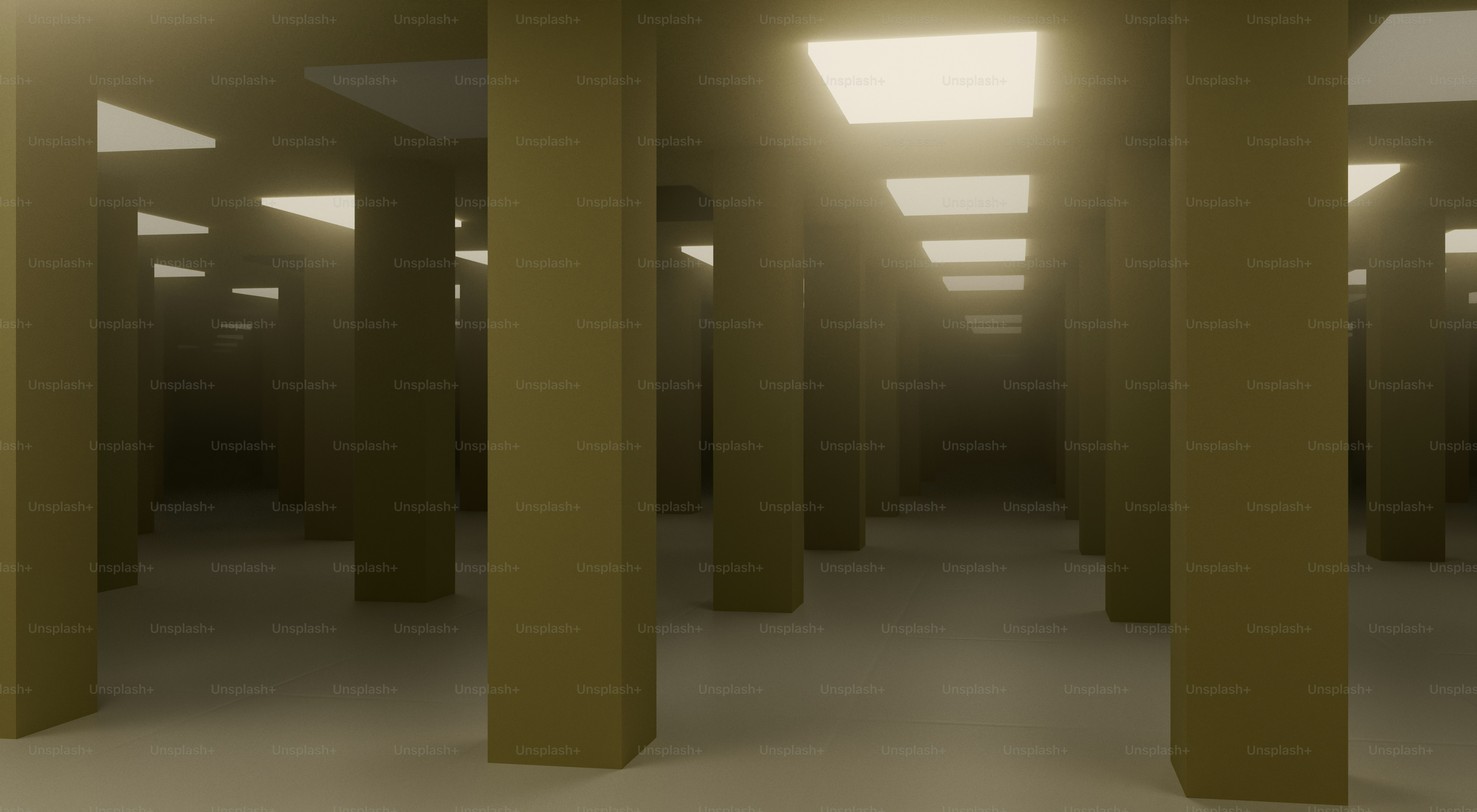 Endless room with numerous pillars and square lights