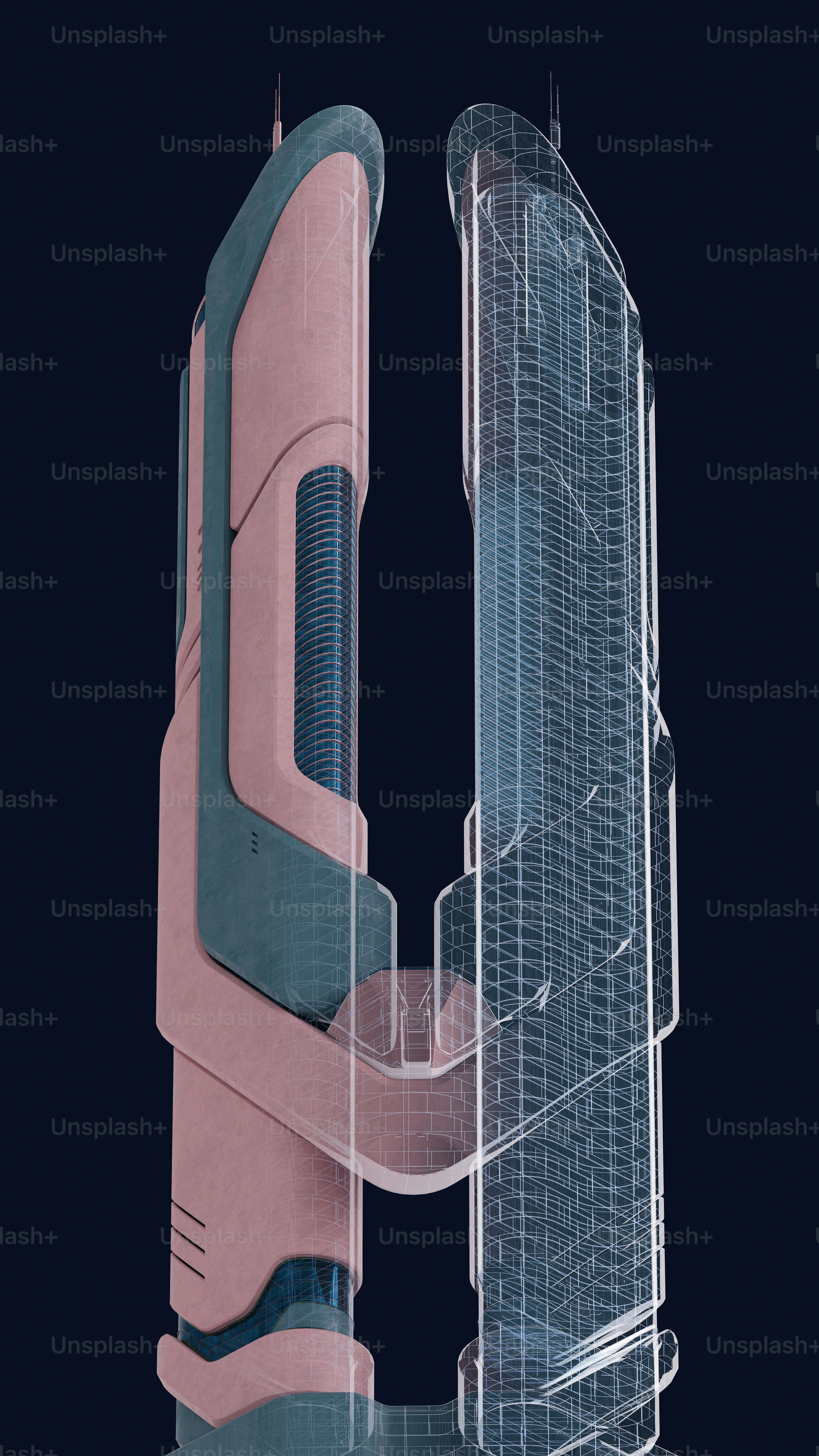 Abstract futuristic skyscrapers with contrasting textures