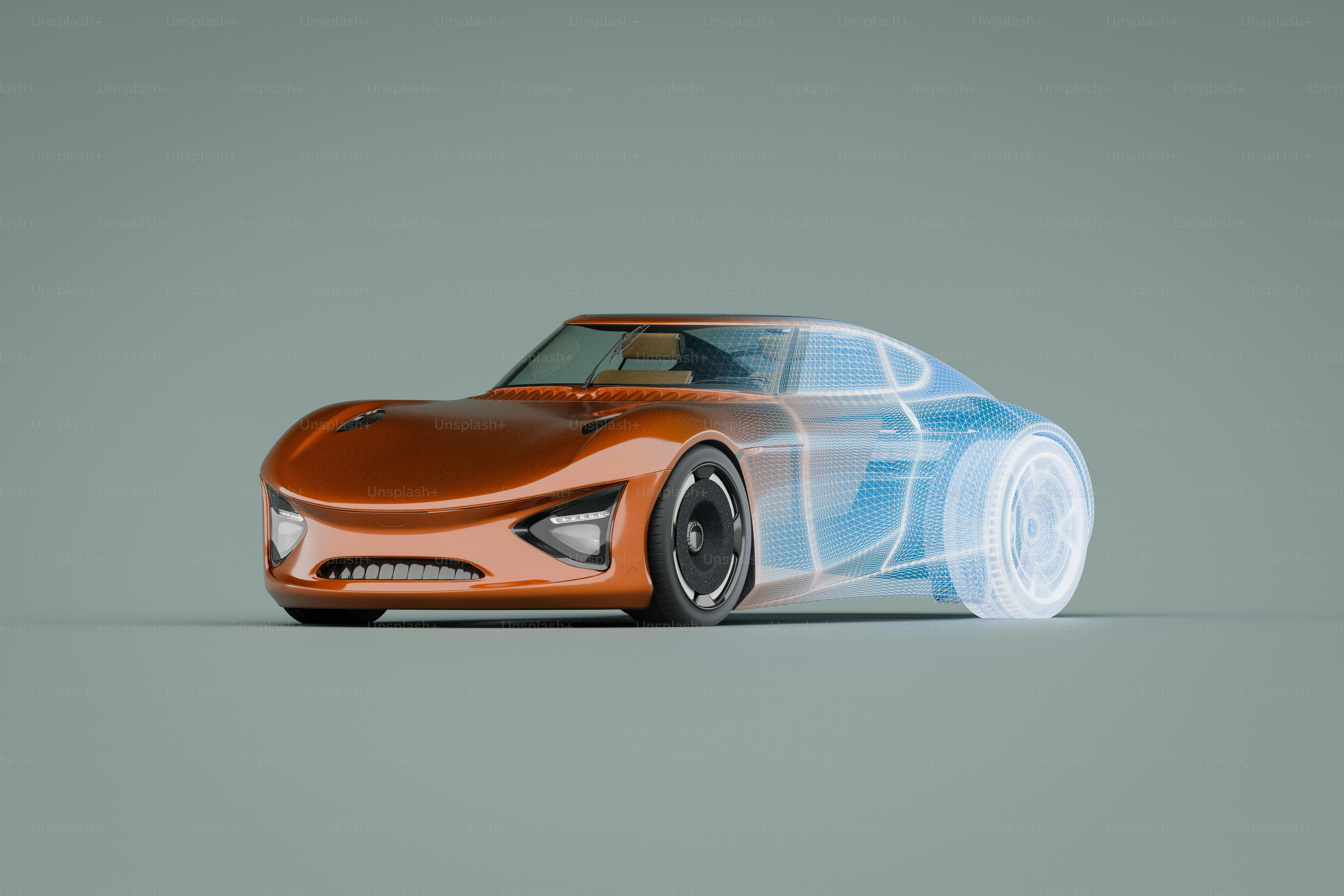 Orange concept car with glowing blue internal structure