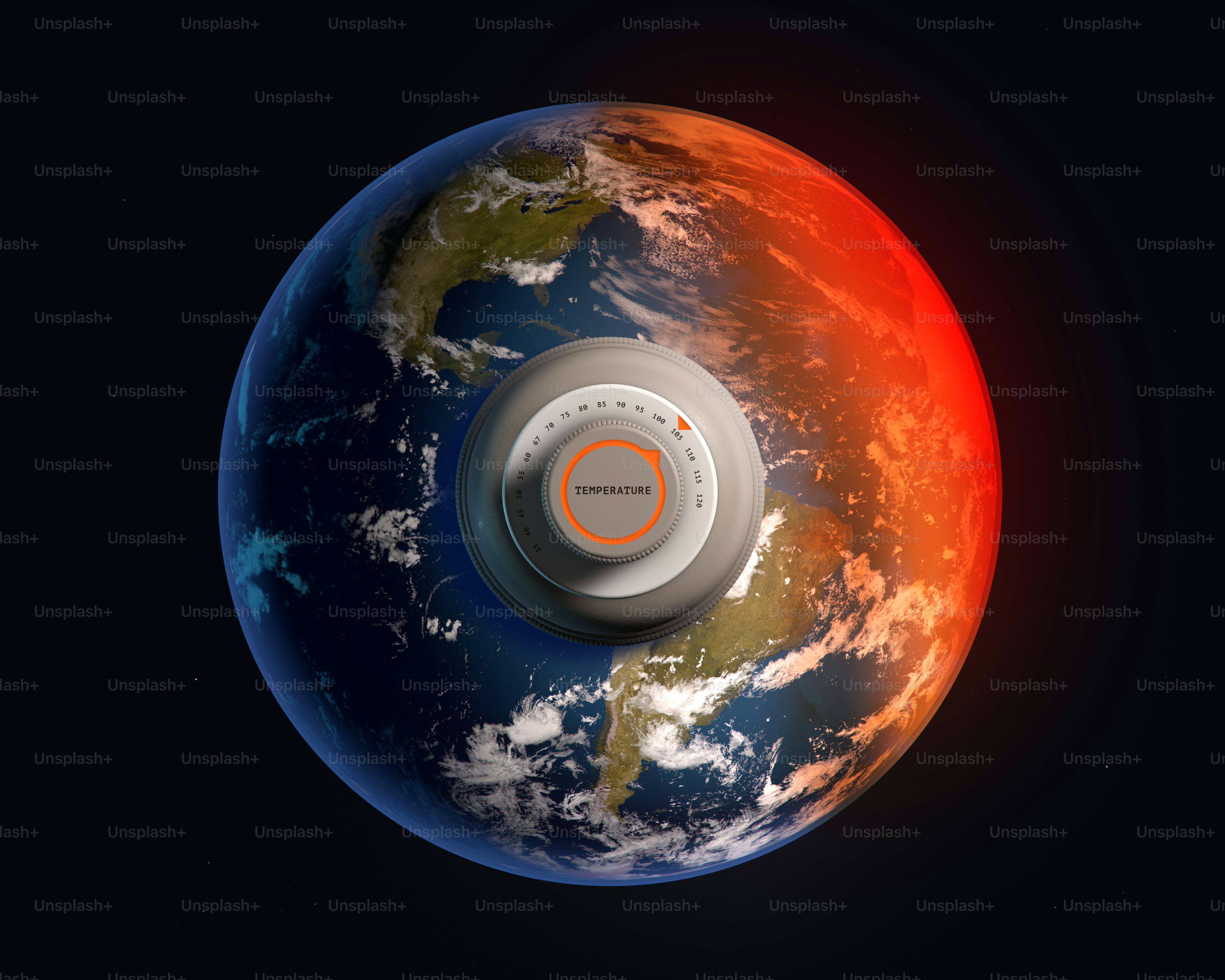 Aquecimento global representado por um termostato na Terra