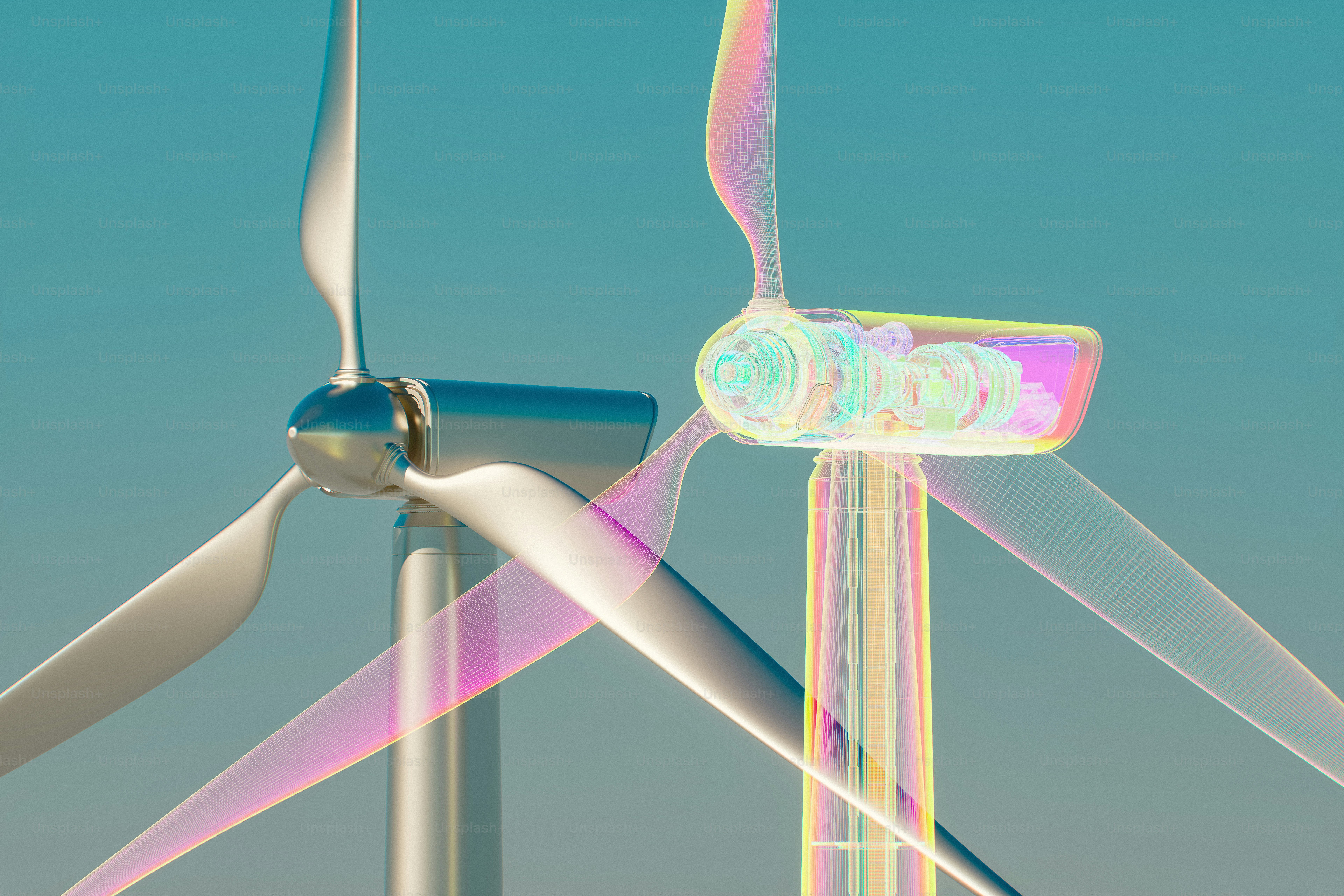 Éolienne transparente révélant des mécanismes internes