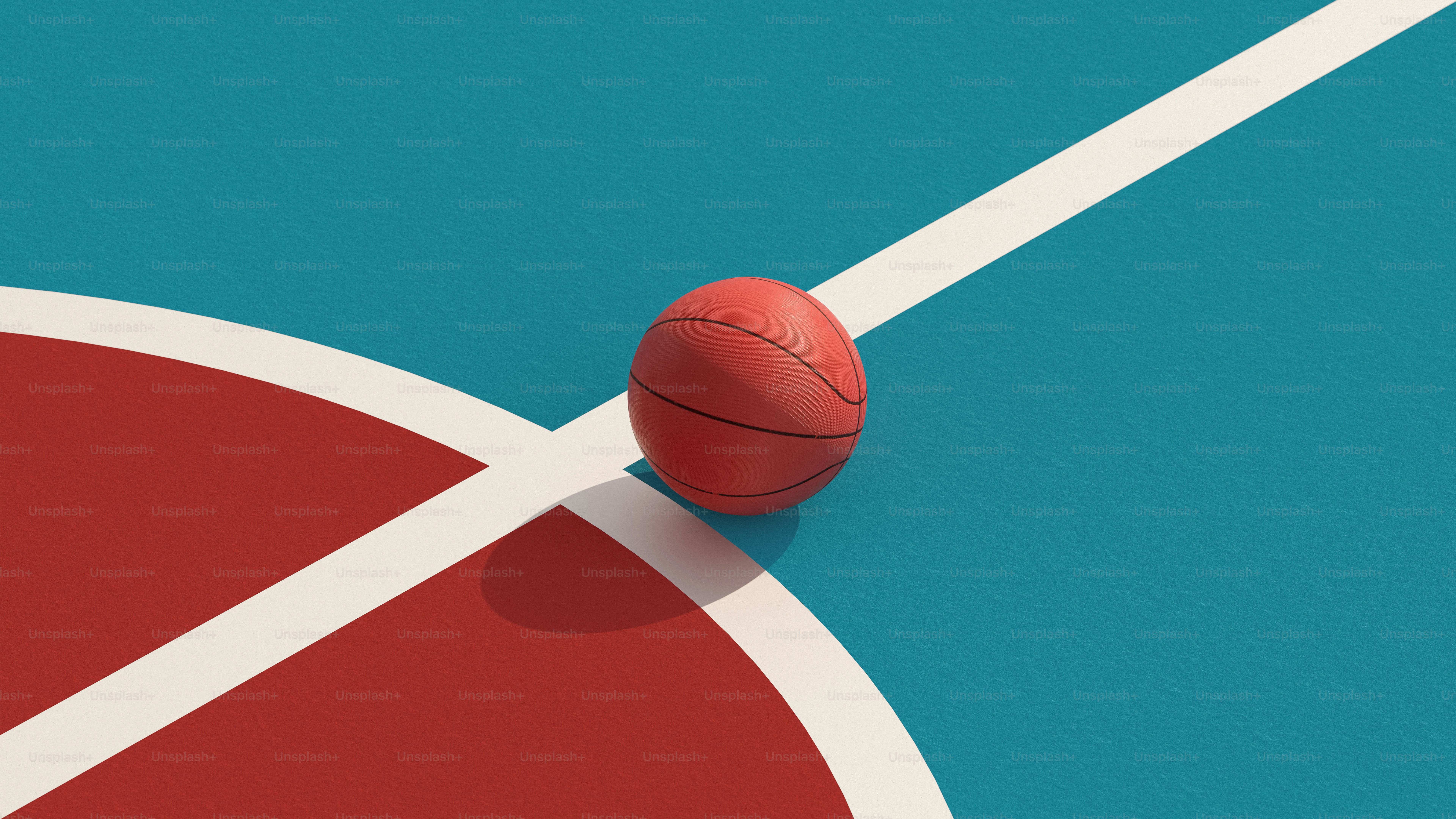 Basketball on a red and blue court