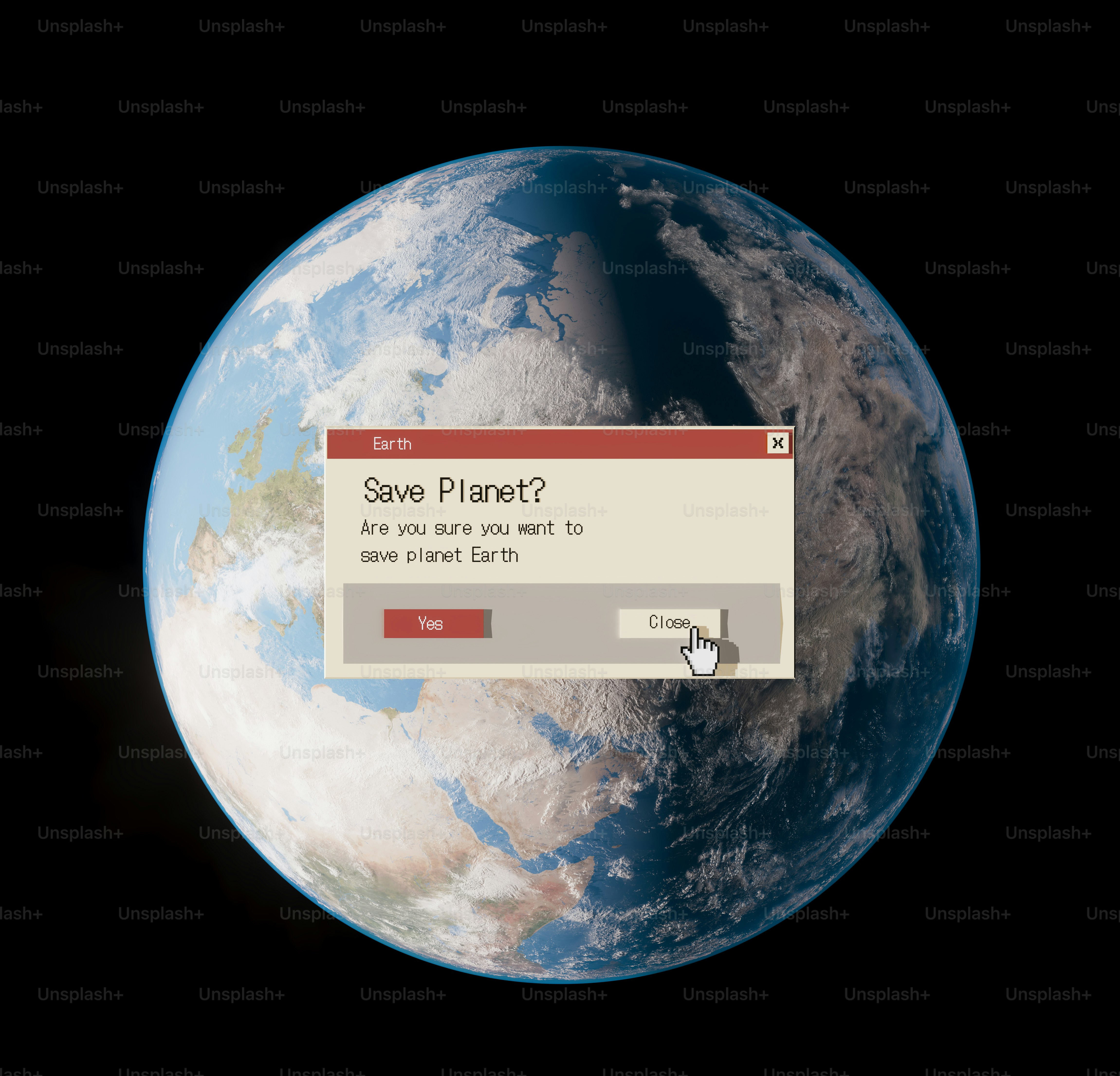 Earth with 'save planet?' prompt, cursor on cancel
