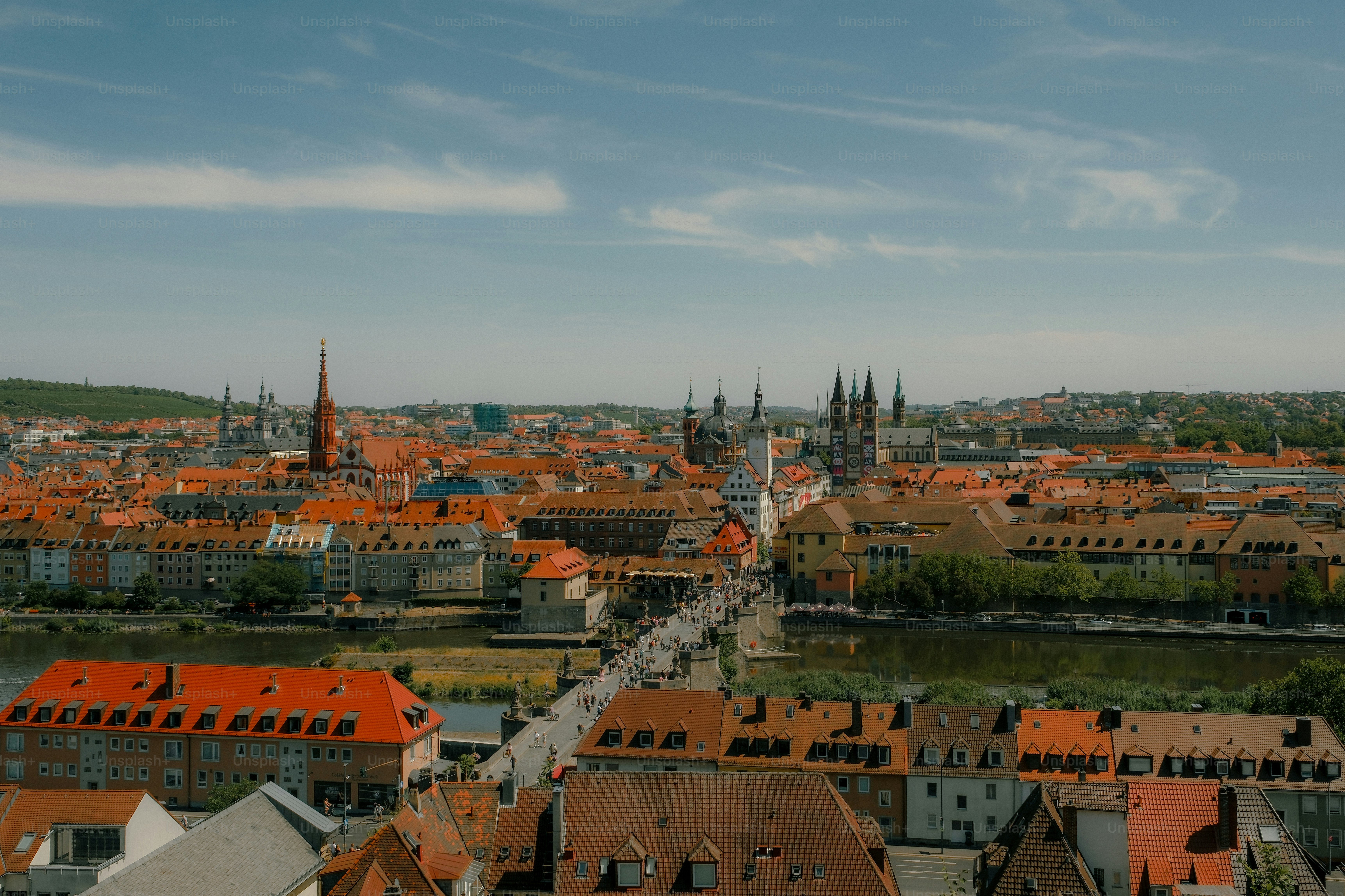 Paesaggio urbano di Würzburg con ponte sul fiume