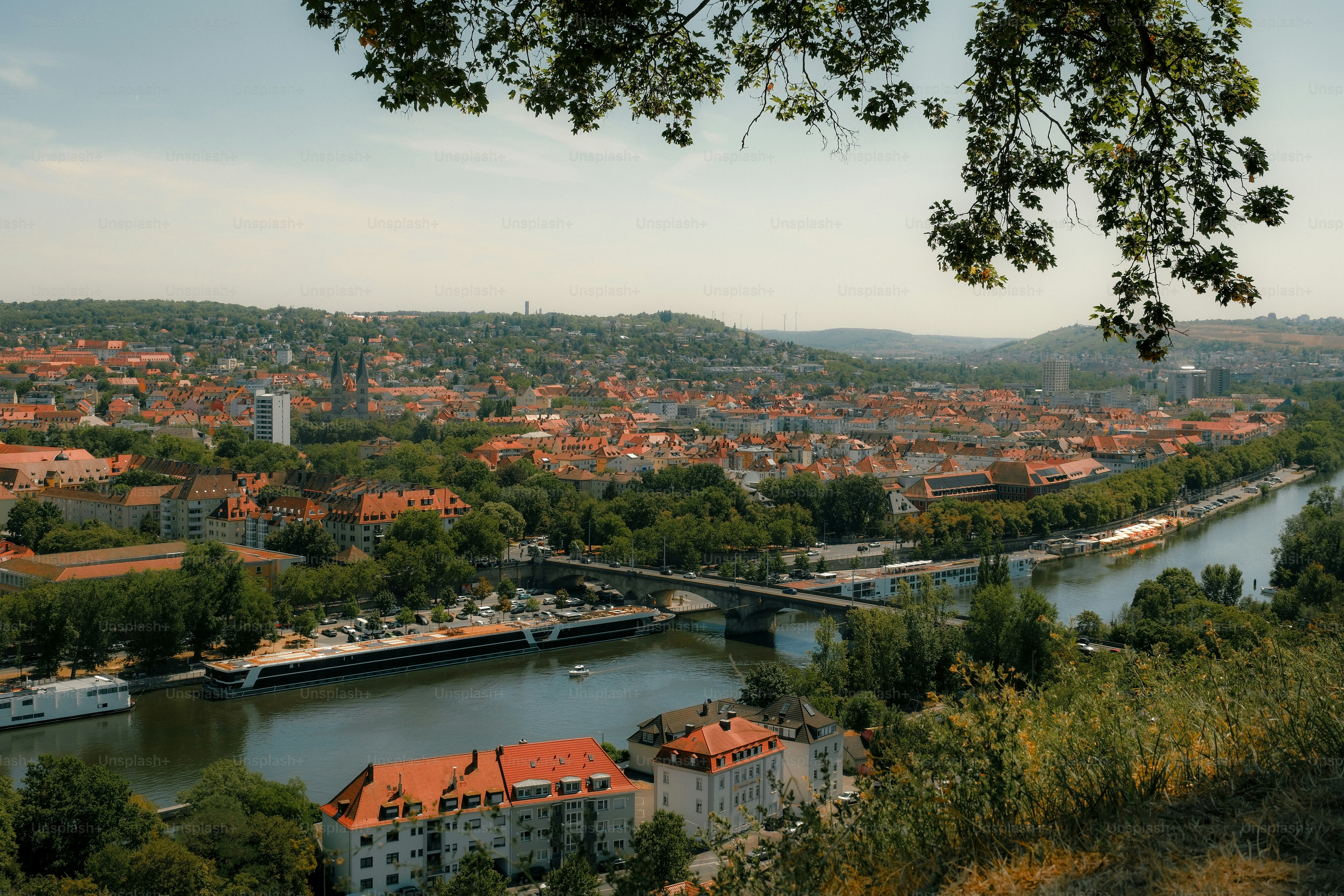 Paesaggio urbano di Würzburg con fiume e ponte